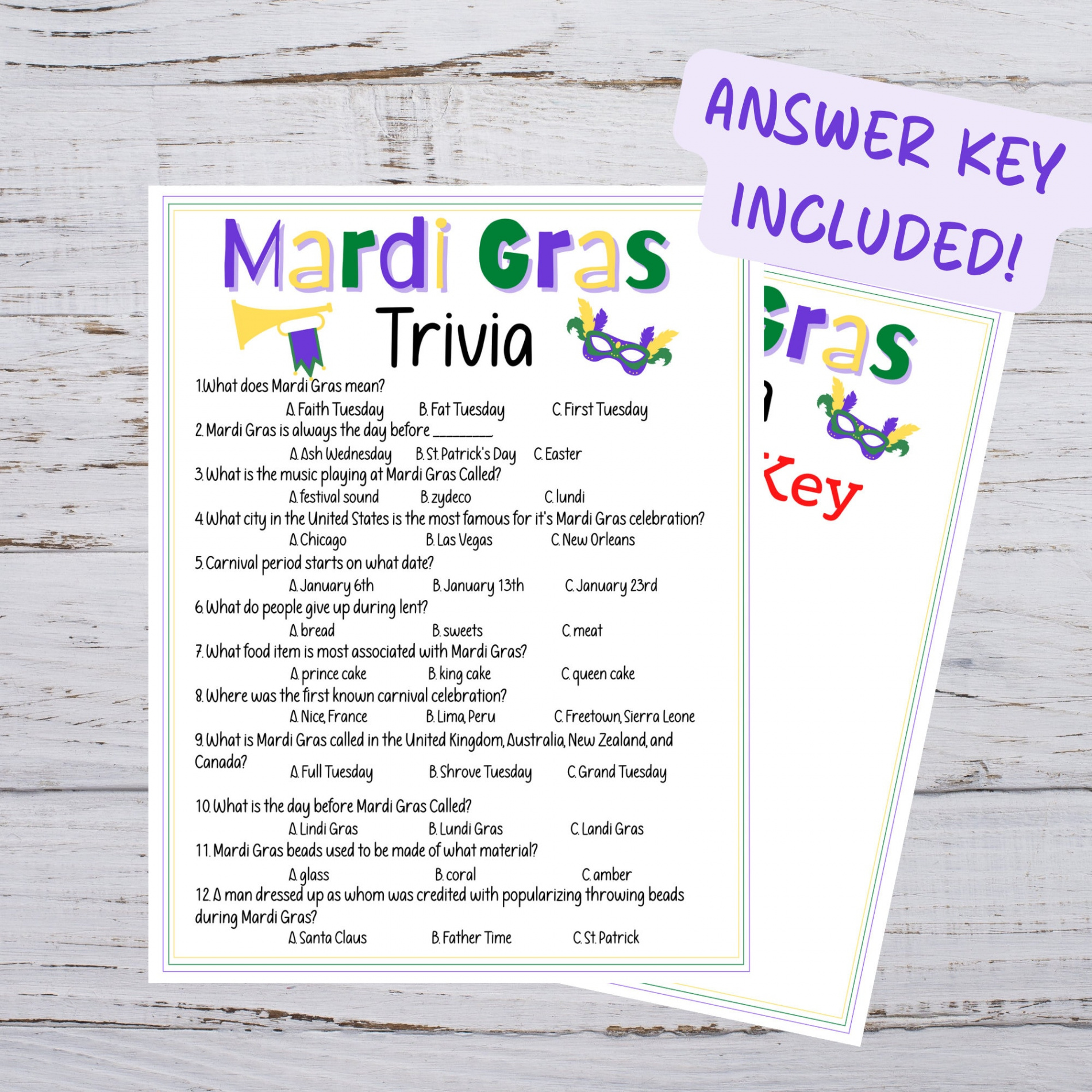 Printable Mardi Gras Trivia Carnival Trivia Game Mardi Gras - Etsy UK