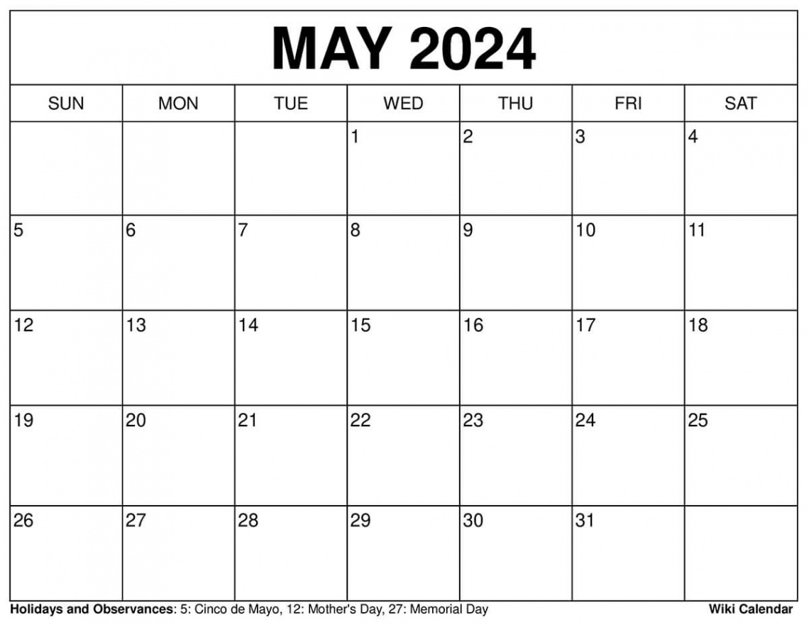 Printable May  Calendar Templates With Holidays