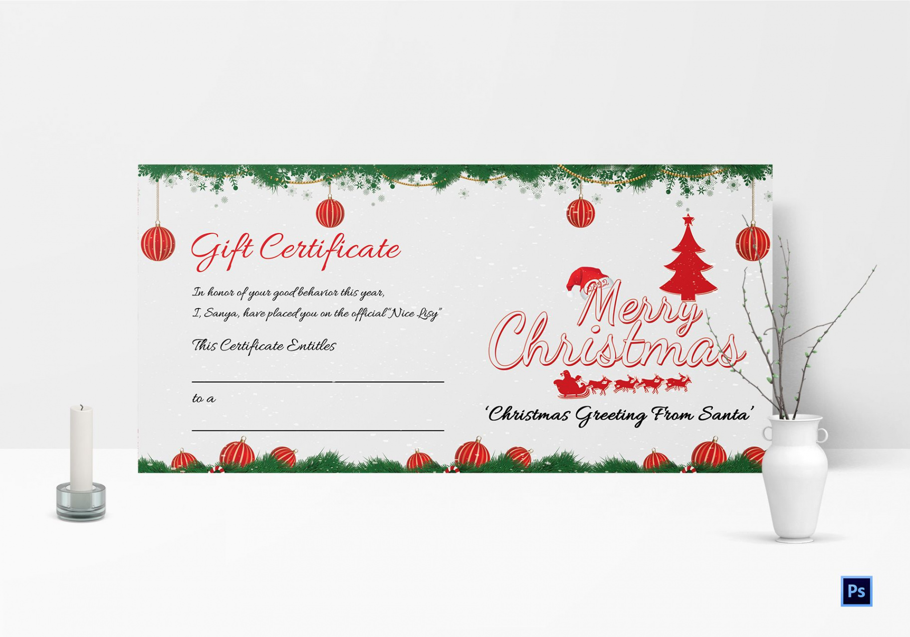 Printable Merry Christmas Gift Certificate