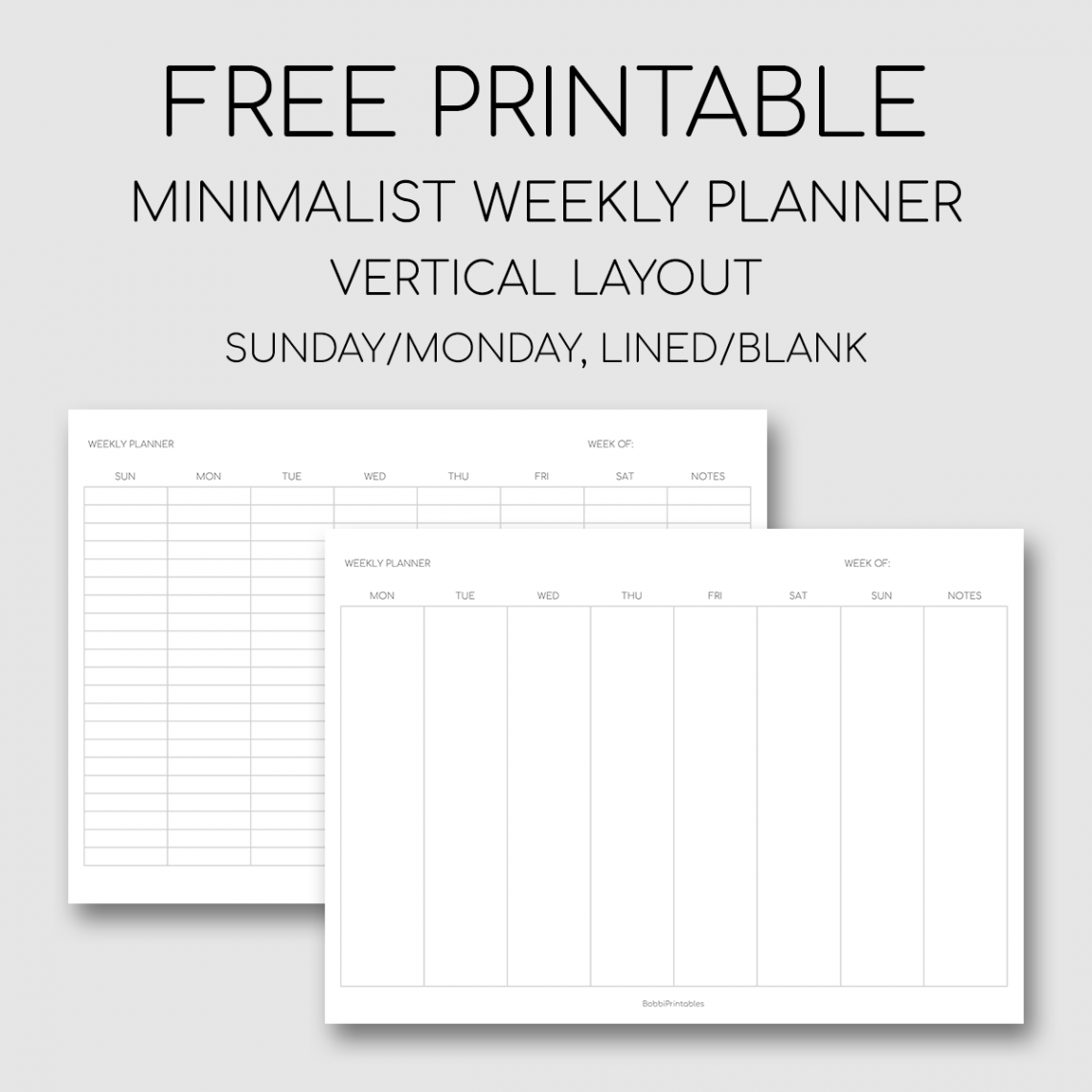 Printable Minimalist Weekly Planner - Vertical Layout