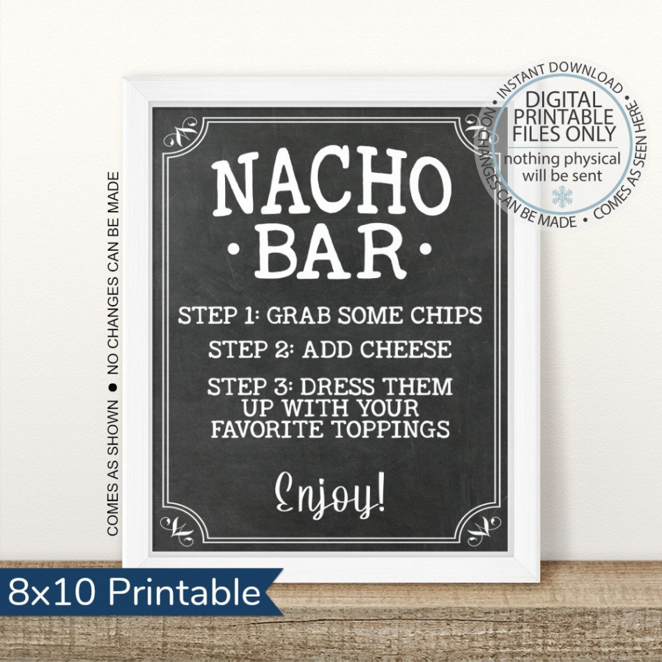 Printable Nacho Bar Sign, Printable Nacho Table Sign, Table Sign Fiesta  Decorations, Fiesta Taco Sign, Taco Party, Cinco de Mayo, Nacho Sign