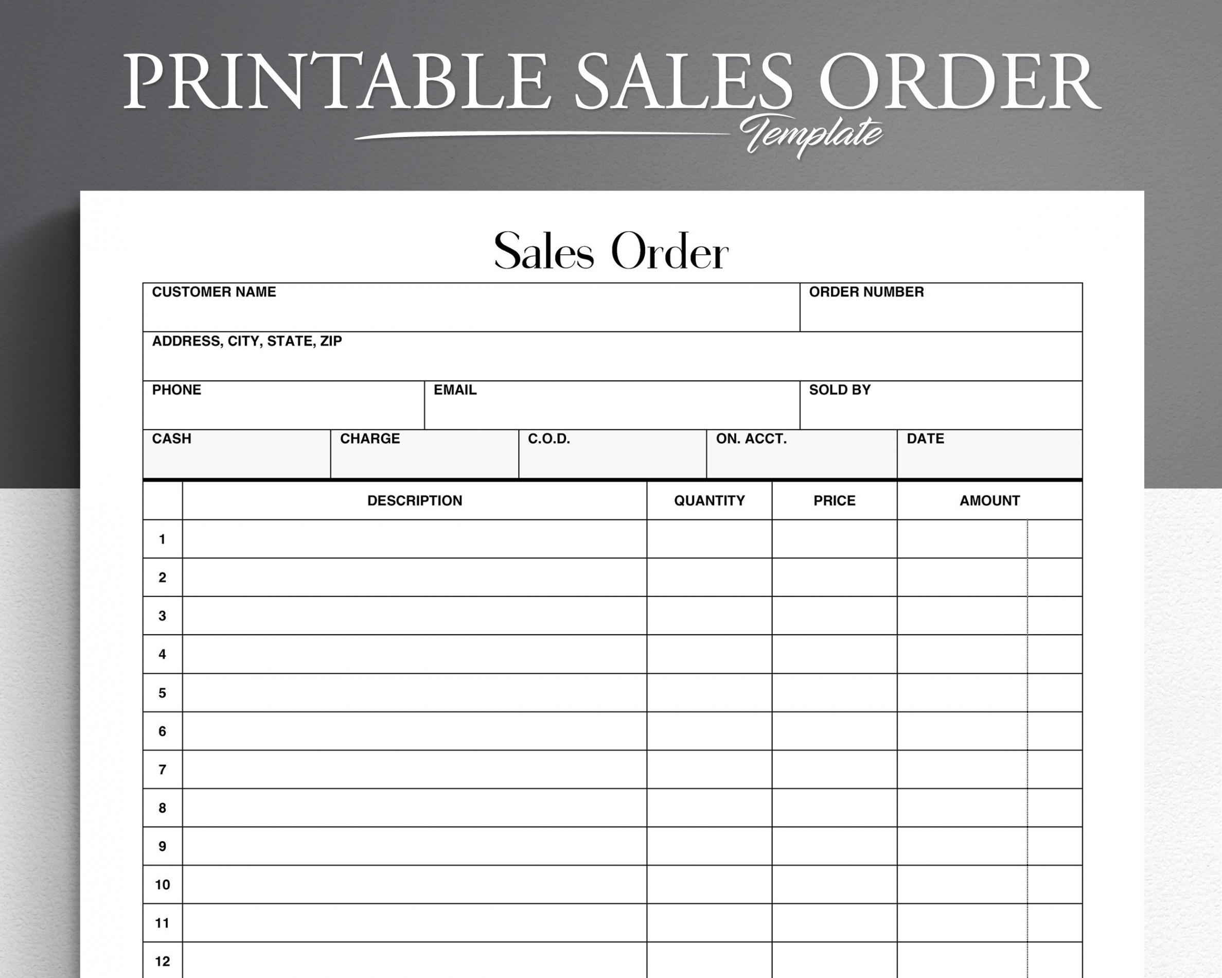 Printable Order Template. Order Form. Sales Order Template