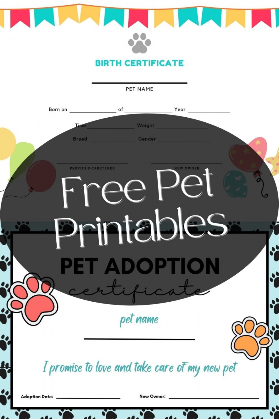 Printable Pet Birth Certificate and Adoption Certificate