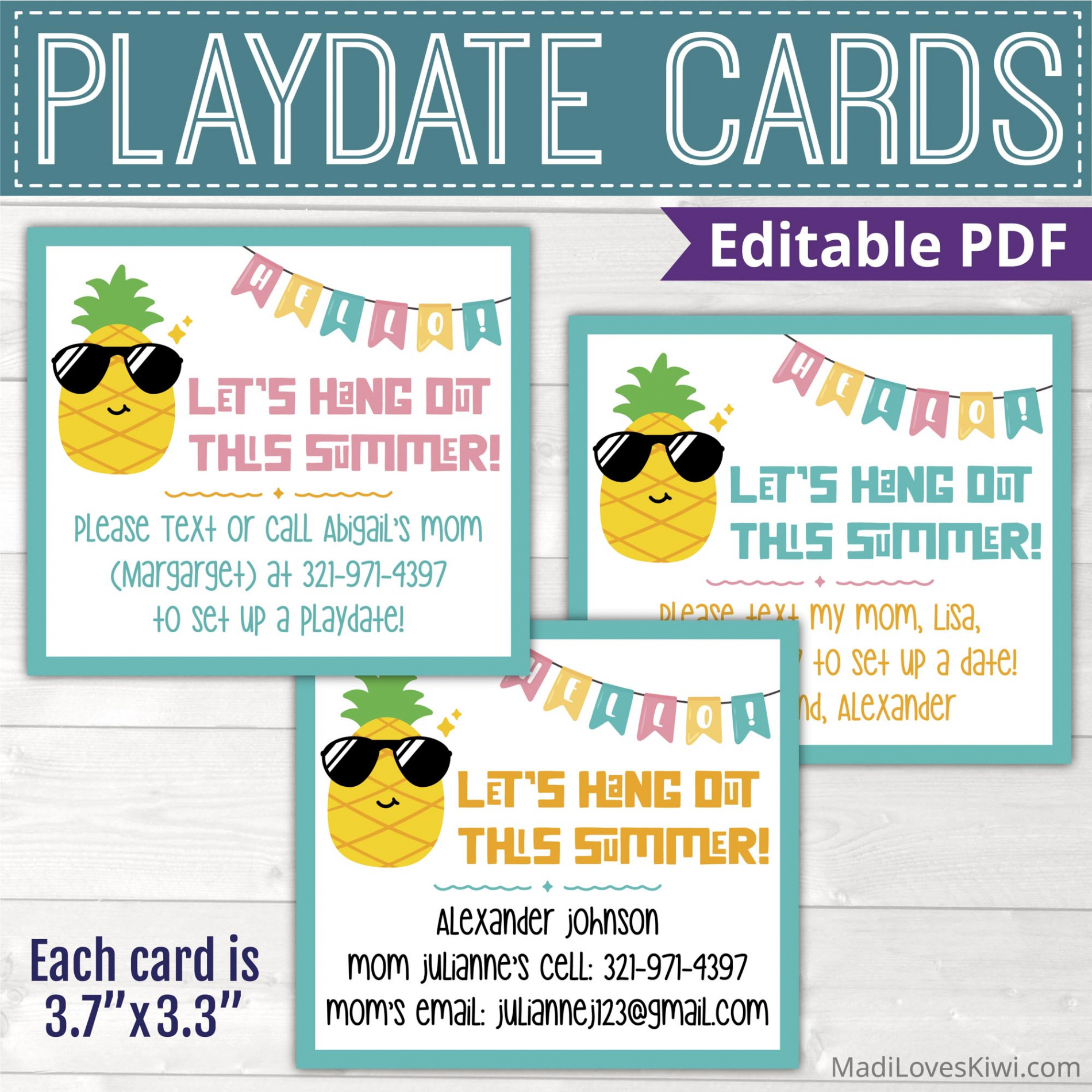 Printable Playdate Card for Kid , Pineapple Summer Play Date Card