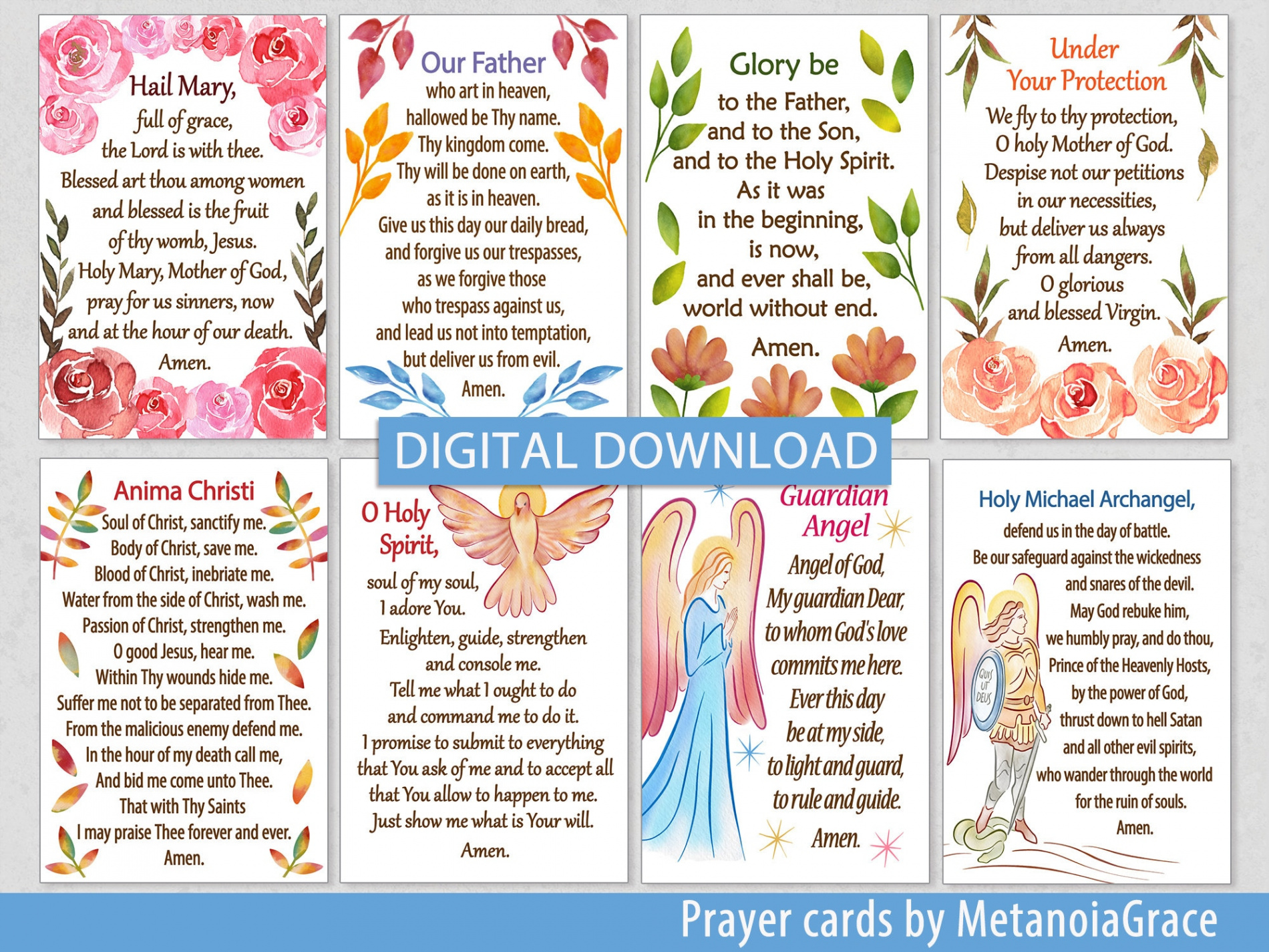 Printable Prayer Cards Hail Mary Our Father Glory Be - Etsy UK