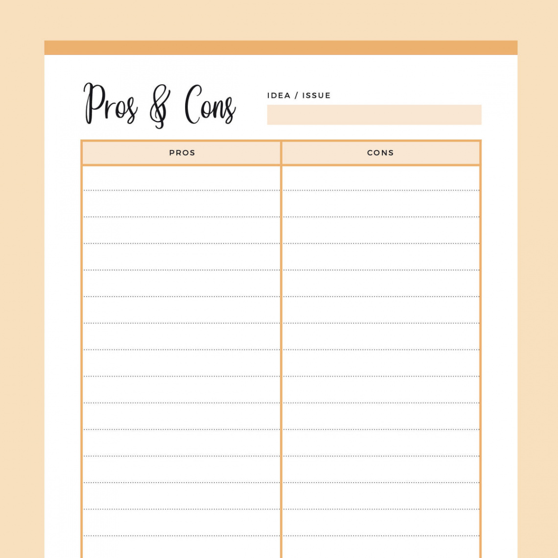 Printable Pros and Cons List  Instant Download PDF  A and US