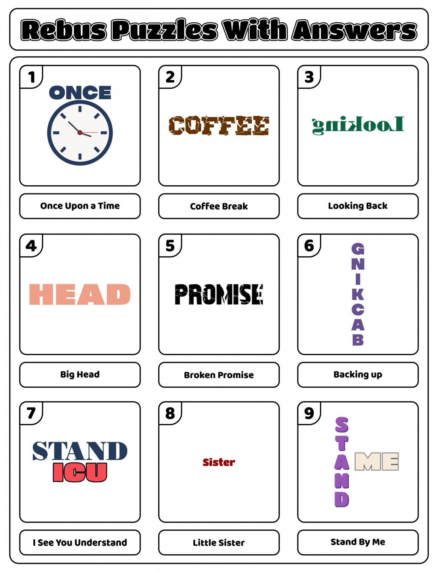 Printable Rebus Puzzles with Answers Worksheets  Rebus puzzles