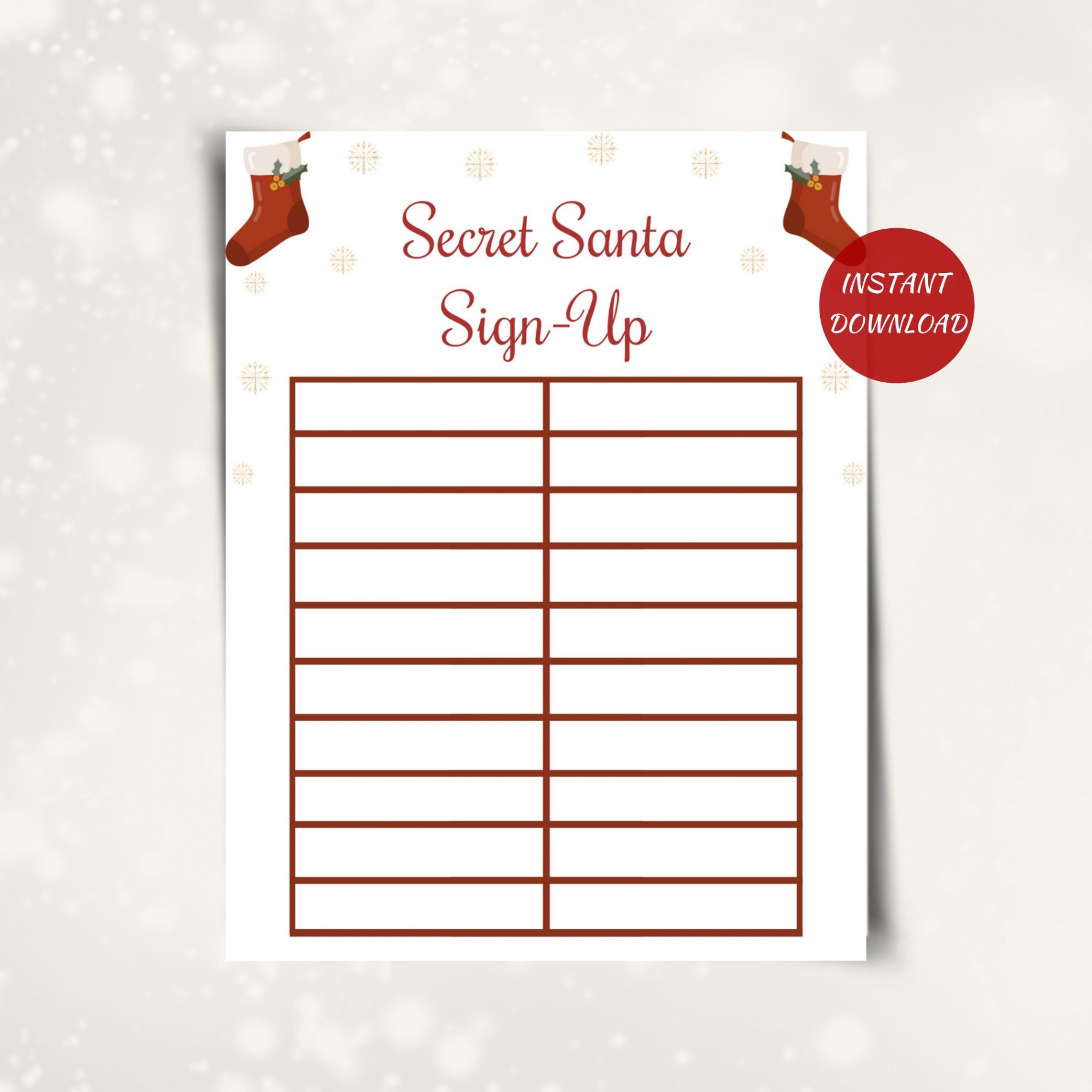 Printable Secret Santa Sign up Sheet Christmas Gift Exchange - Etsy