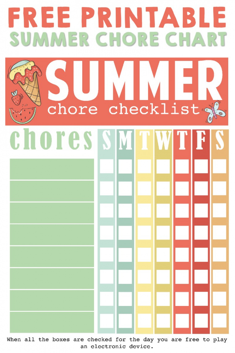 Printable Summer Chore Checklist  Simply Being Mommy