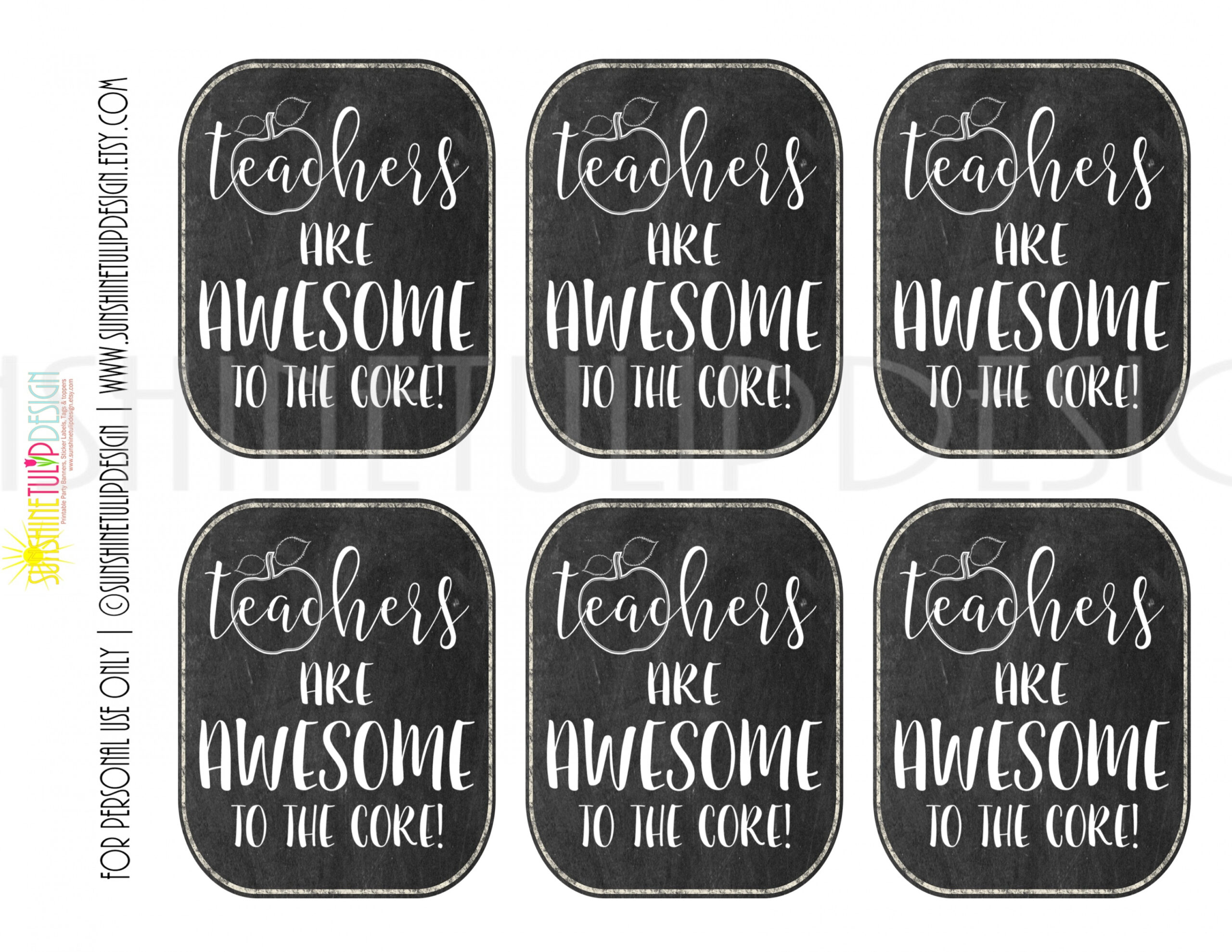 Printable Teacher Appreciation Gift Tags, Teachers are Awesome to the Core  Gift Tags by Sunshinetulipdesign