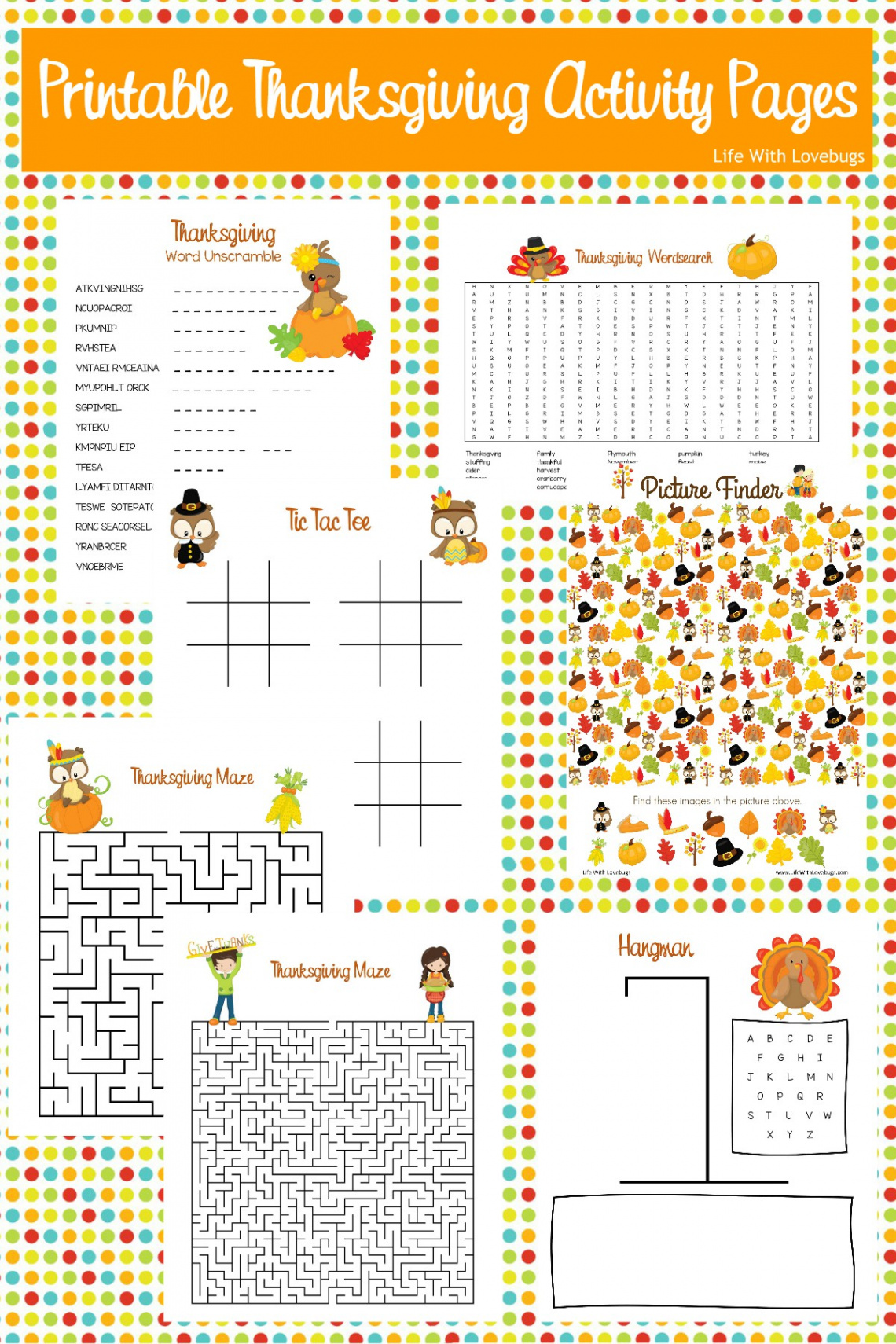 Printable Thanksgiving Activity Pages for Kids - Life With Lovebugs