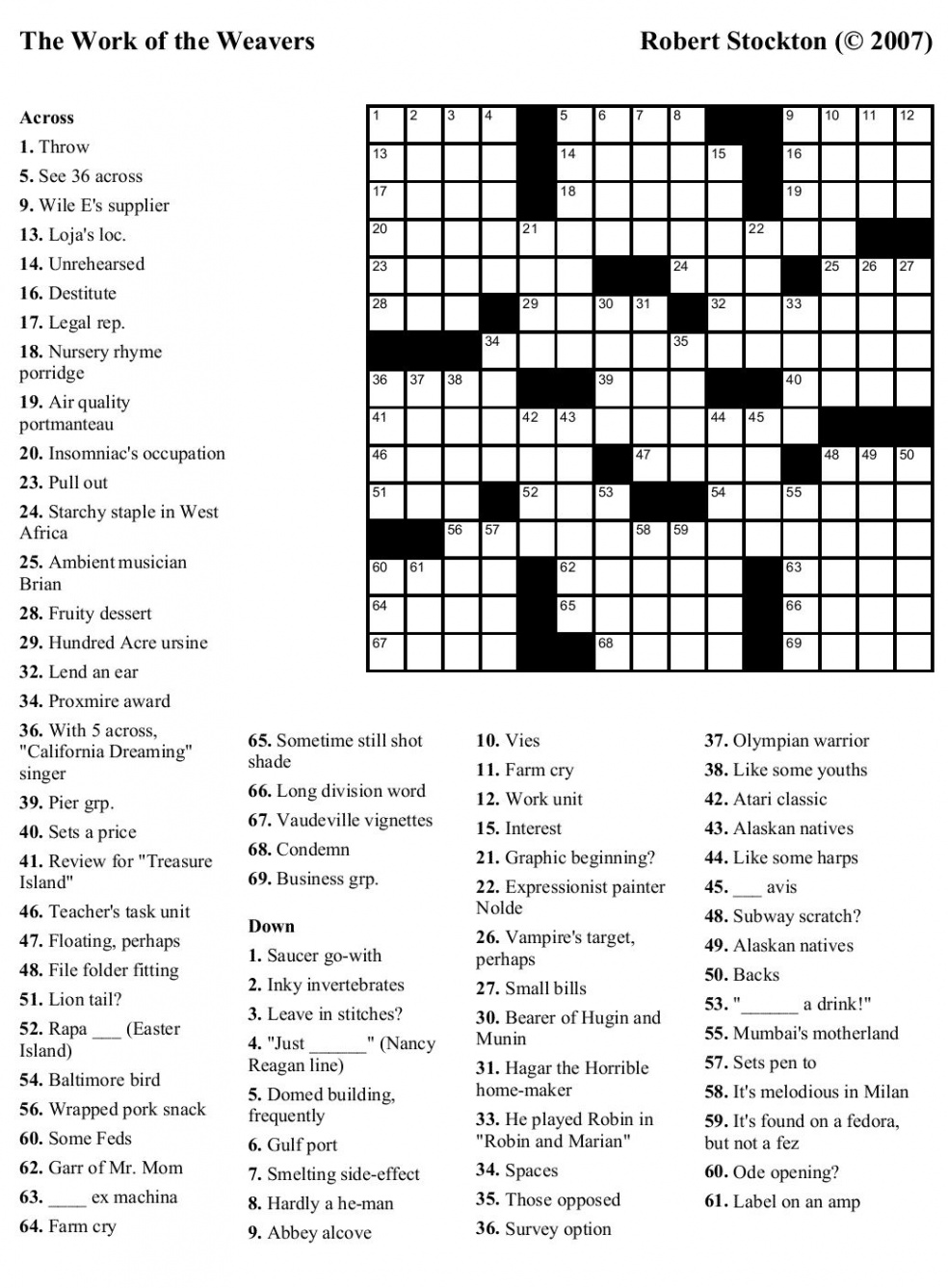 Printable Thomas Joseph Crossword Answers  Printable Crossword