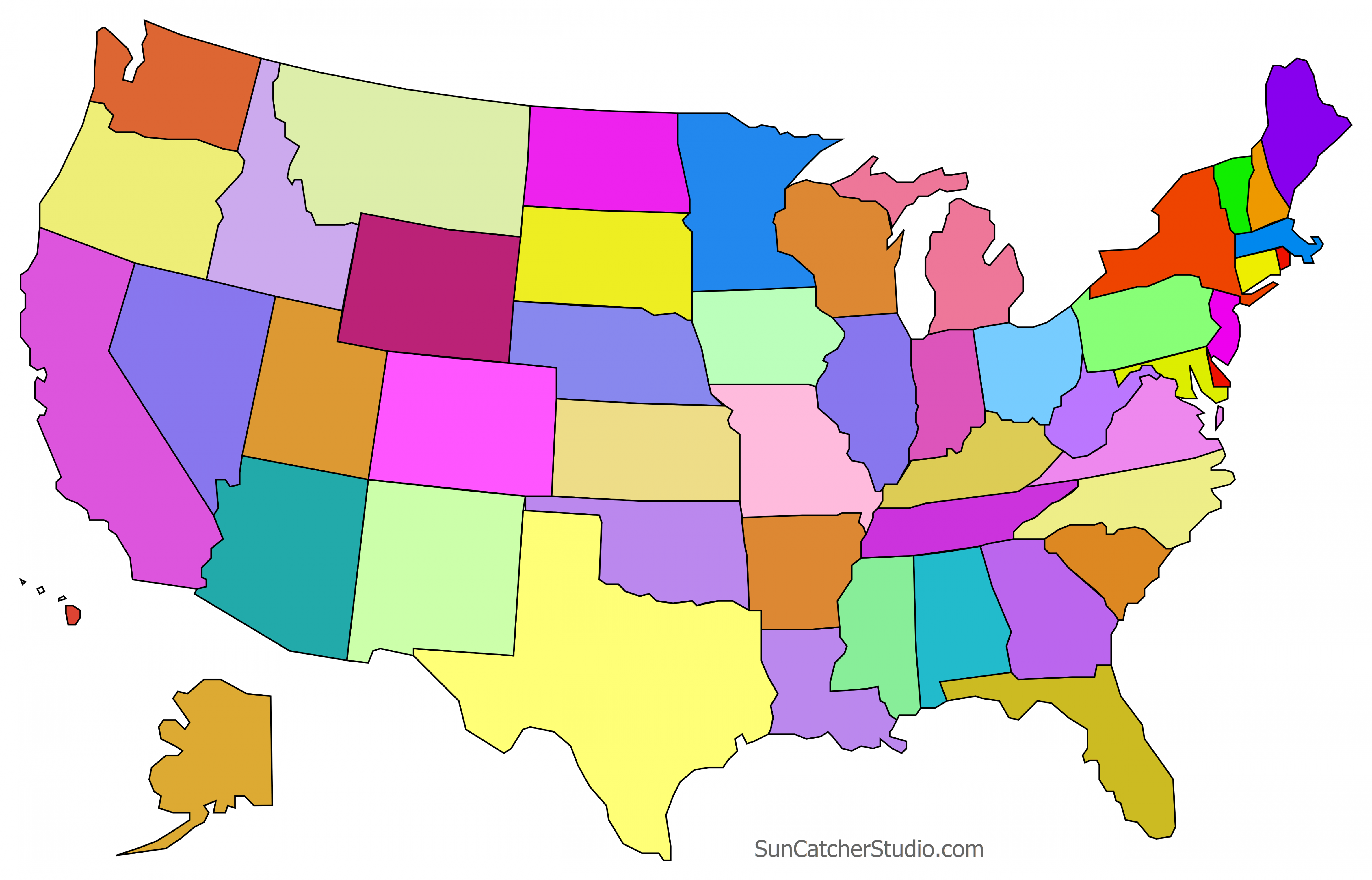 Printable US Maps with States (USA, United States, America) – DIY