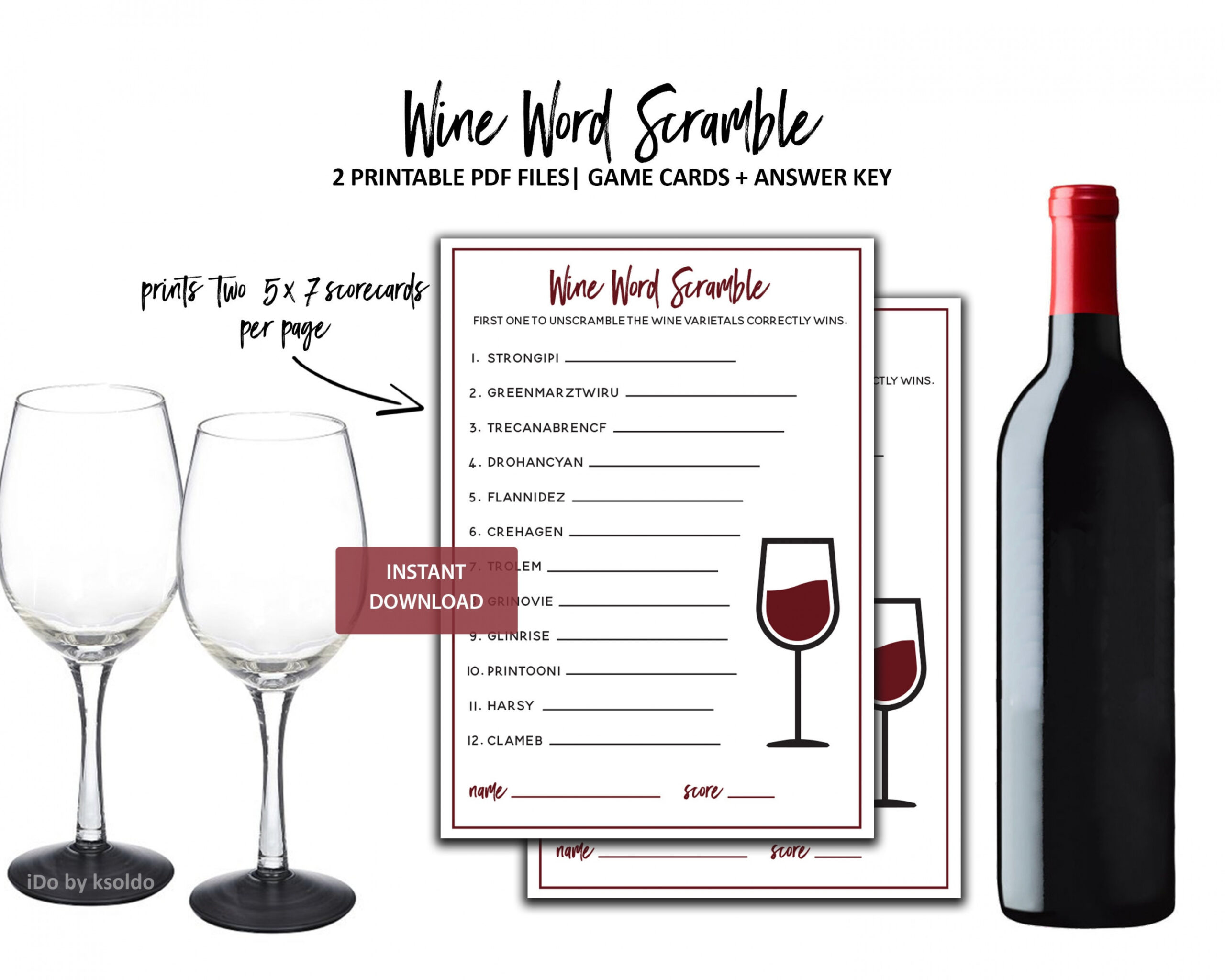 Printable Wine Varietals Word Scramble Wine Tasting Game - Etsy