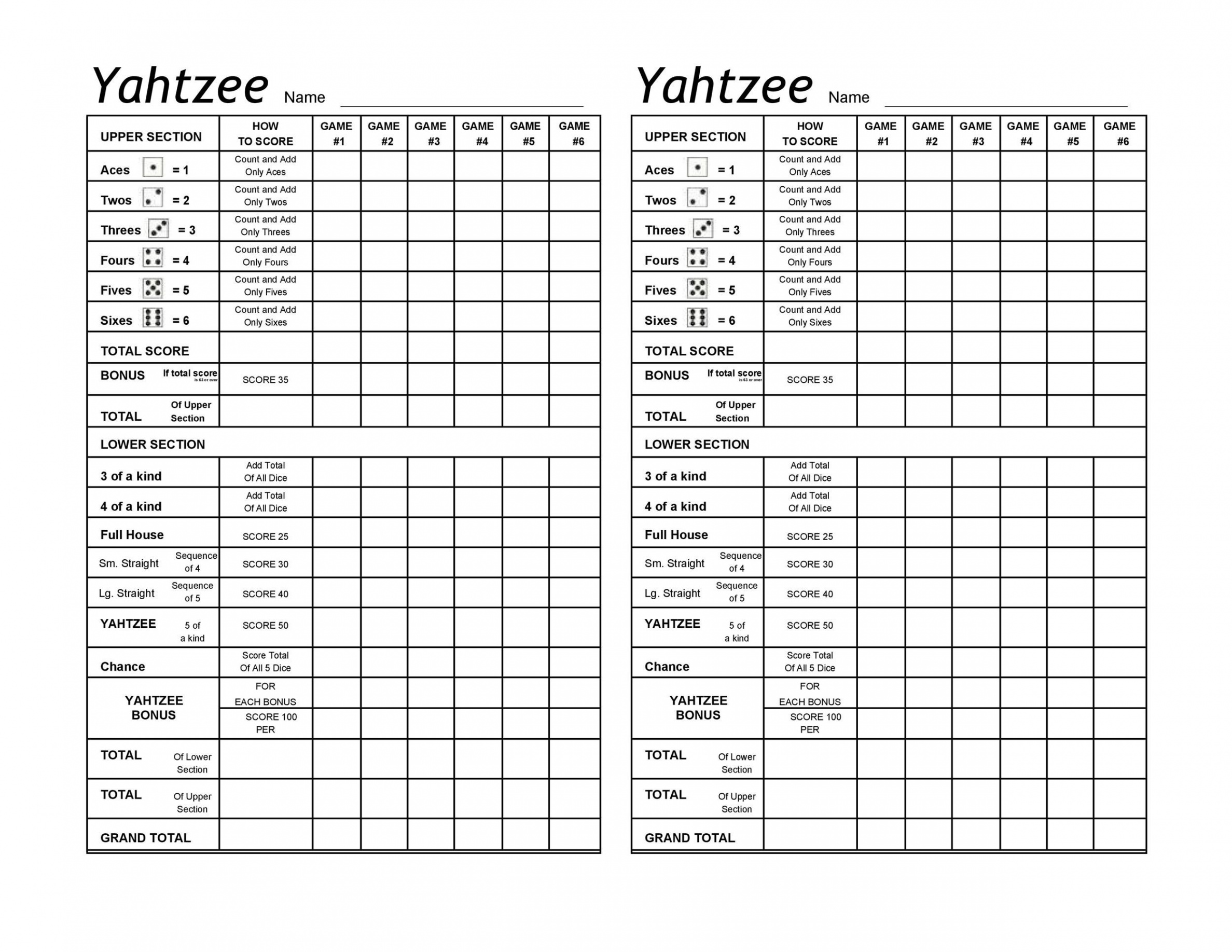 Printable Yahtzee Score Sheets & Cards (% FREE) ᐅ TemplateLab