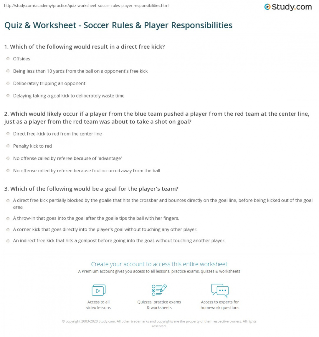 Quiz & Worksheet - Soccer Rules & Player Responsibilities  Study