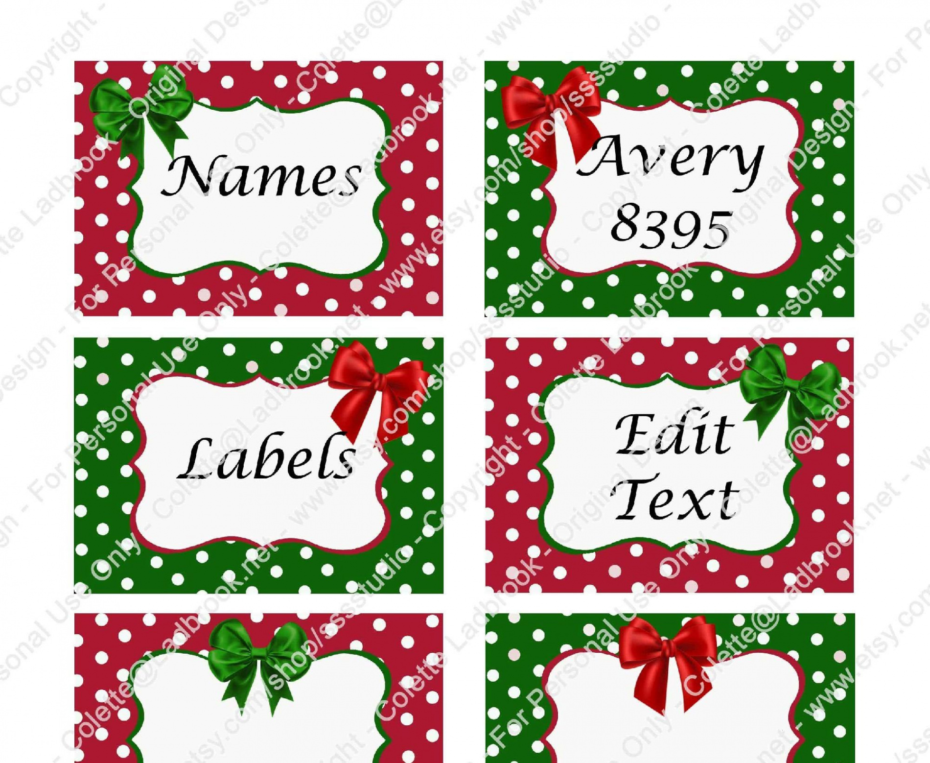 Red and Green Printable Tags Labels Holiday Name Tags Party - Etsy