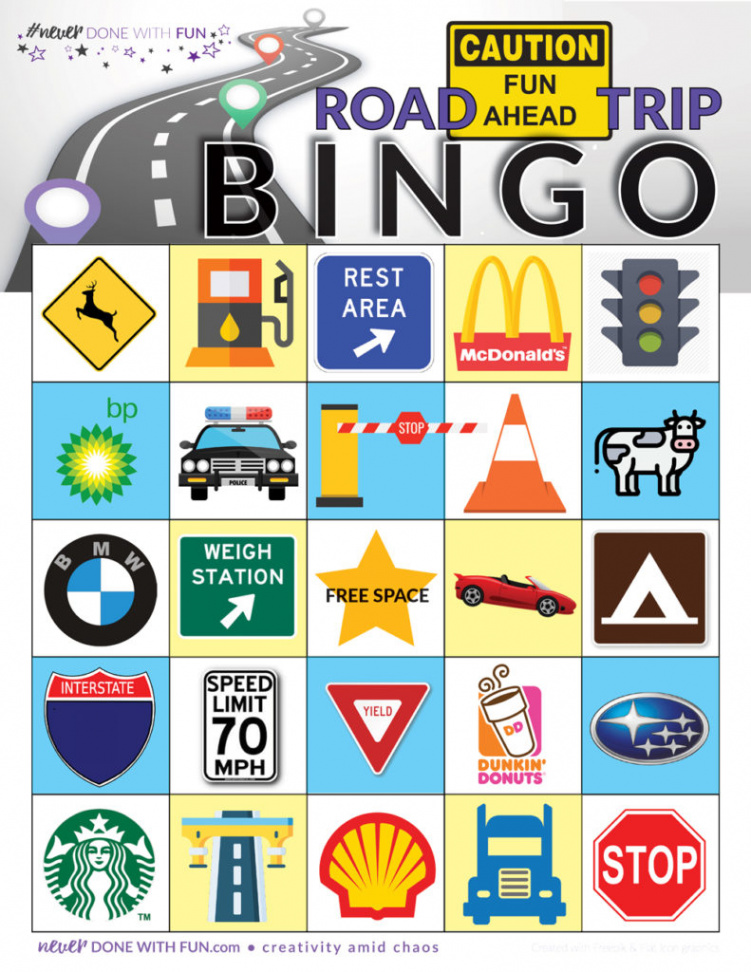 Road Trip Bingo Free Printable - #NeverDoneWithFun