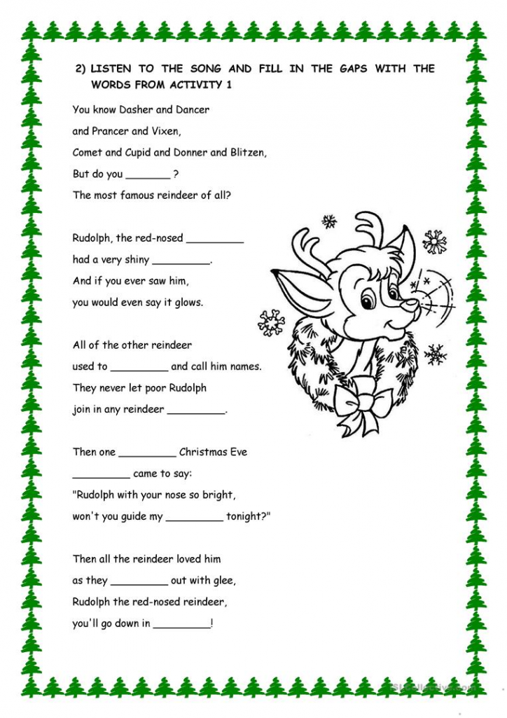 Rudolf the red nosed reindeer LYRICS - English ESL Worksheets