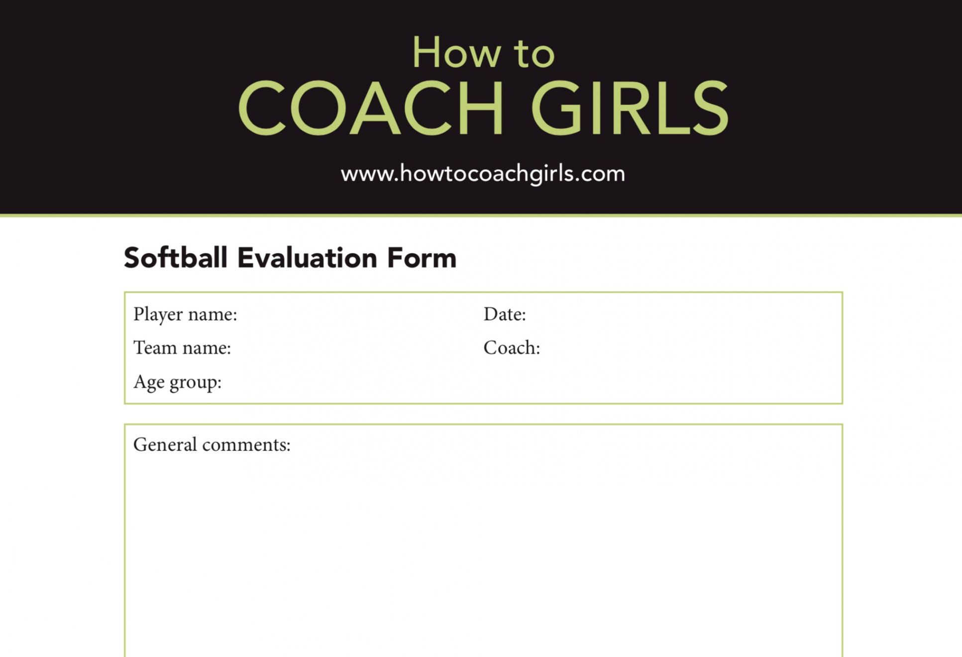 Softball Player Evaluation Downloadable Form  How to Coach Girls