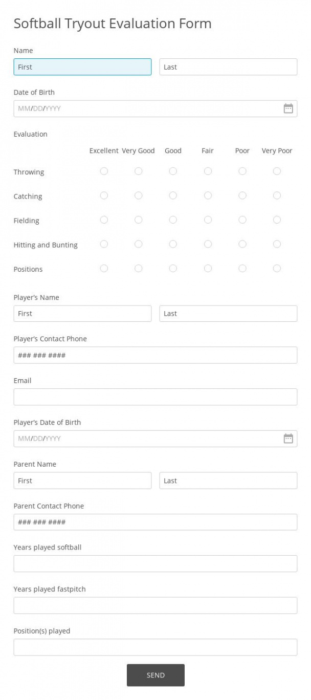 Softball Tryout Evaluation Form Template  FormBuilder