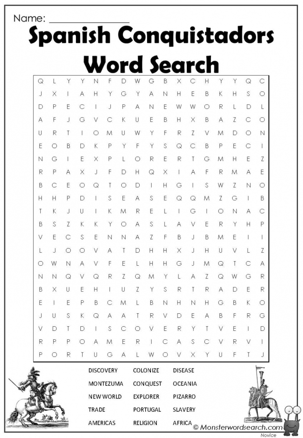 spanish conquistadors word search - Monster Word Search