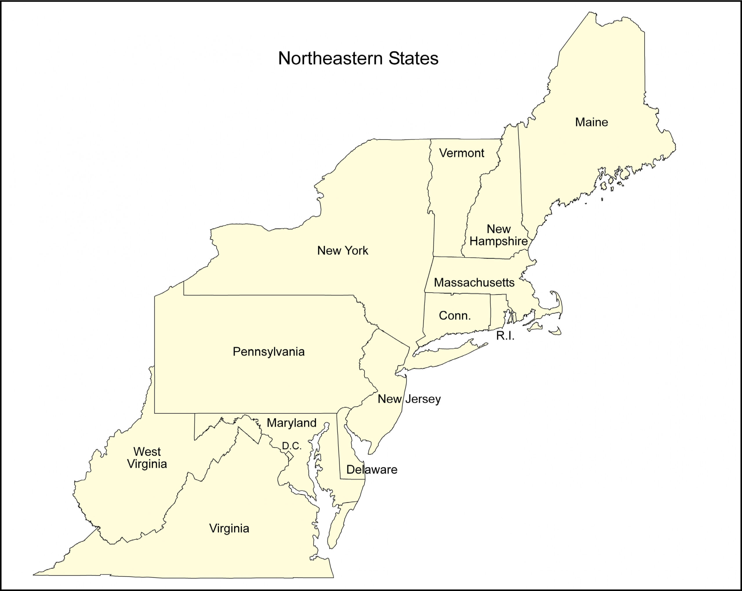 States and capitals, Map, Northeast region