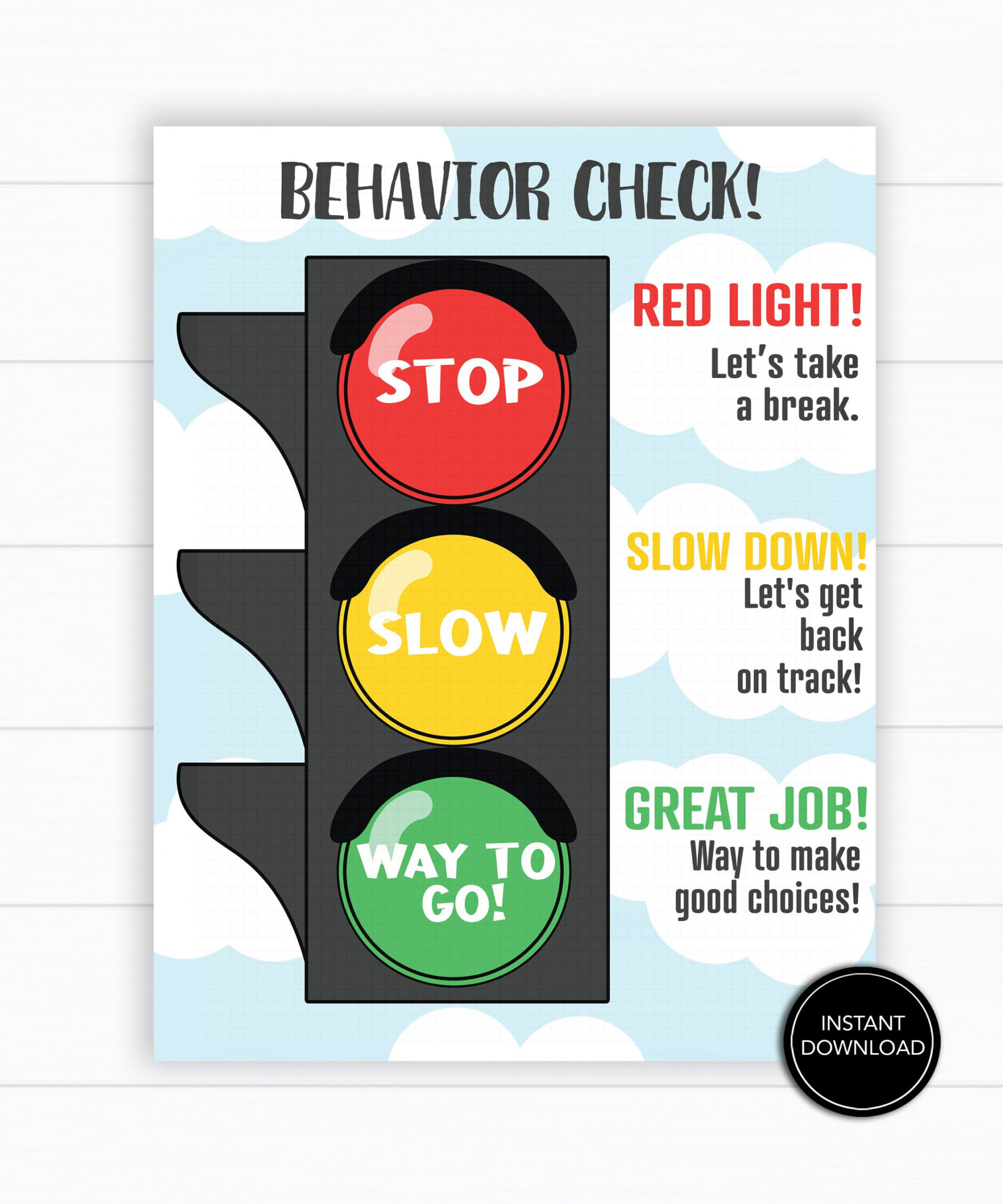 Stop Light Behavior Chart Printable Download: "BEHAVIOR CLIP CHART" traffic  light chart, toddler behavior chart, kids behavior chart