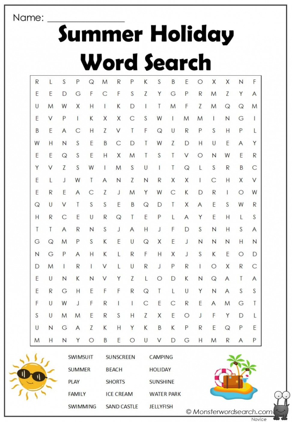 summer holiday word search - Monster Word Search