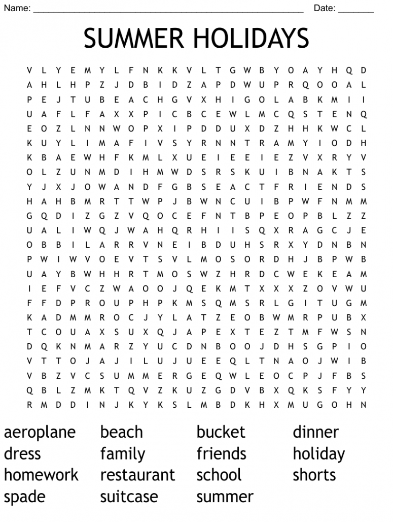 SUMMER HOLIDAYS Word Search - WordMint