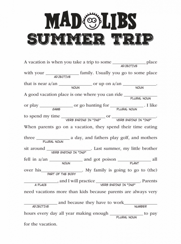 Summer Mad Libs Printable  Printable mad libs, Mad libs, Funny