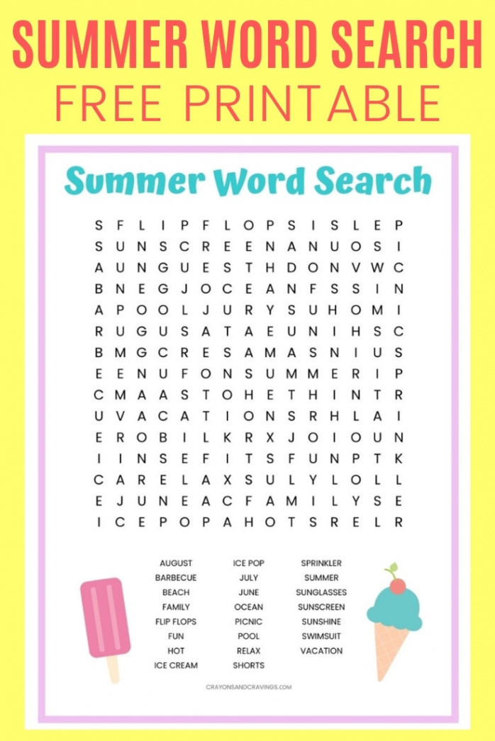 Summer Word Search FREE Printable Worksheet for Kids