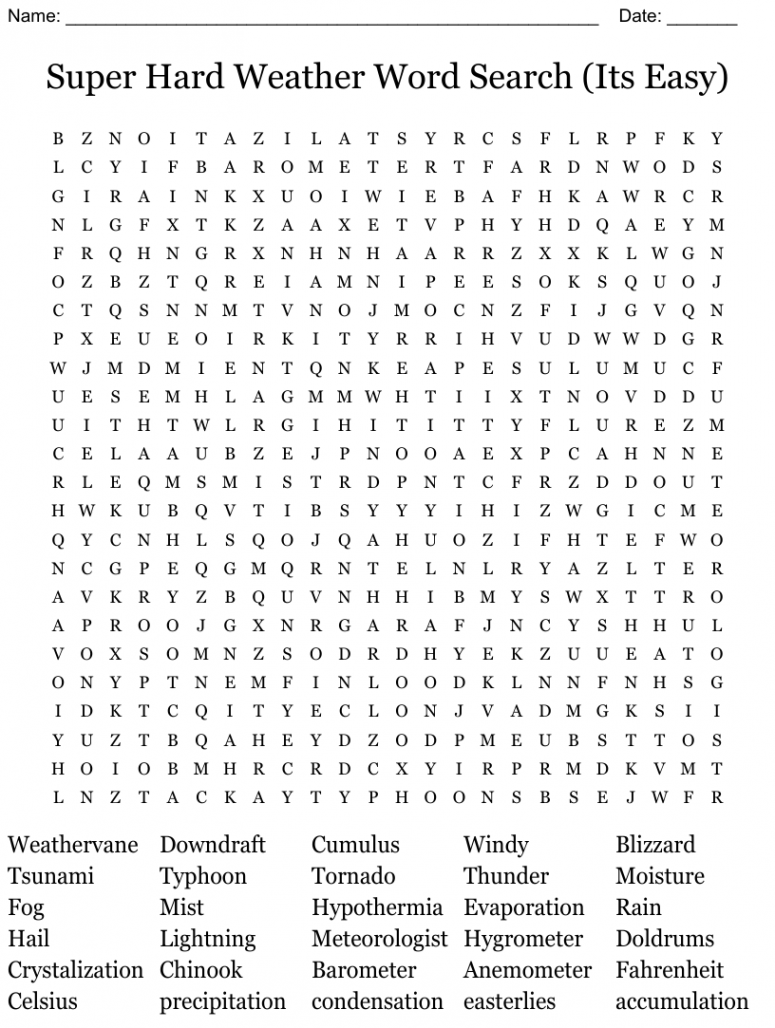 Super Hard Weather Word Search (Its Easy) - WordMint