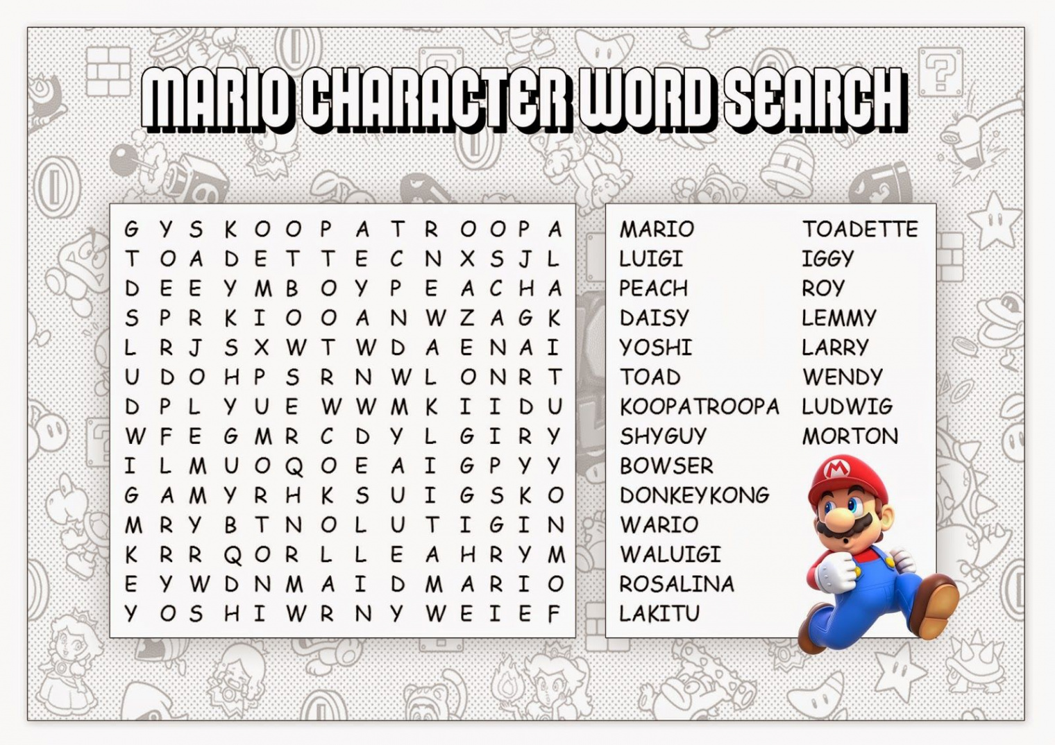 Super Mario Printable Word Searches  Mario bros party, Super