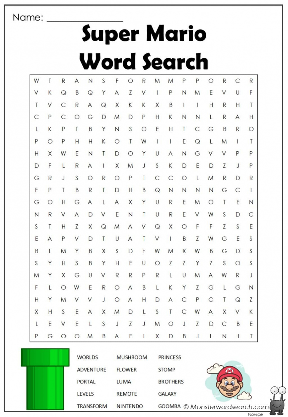 super mario word search - Monster Word Search