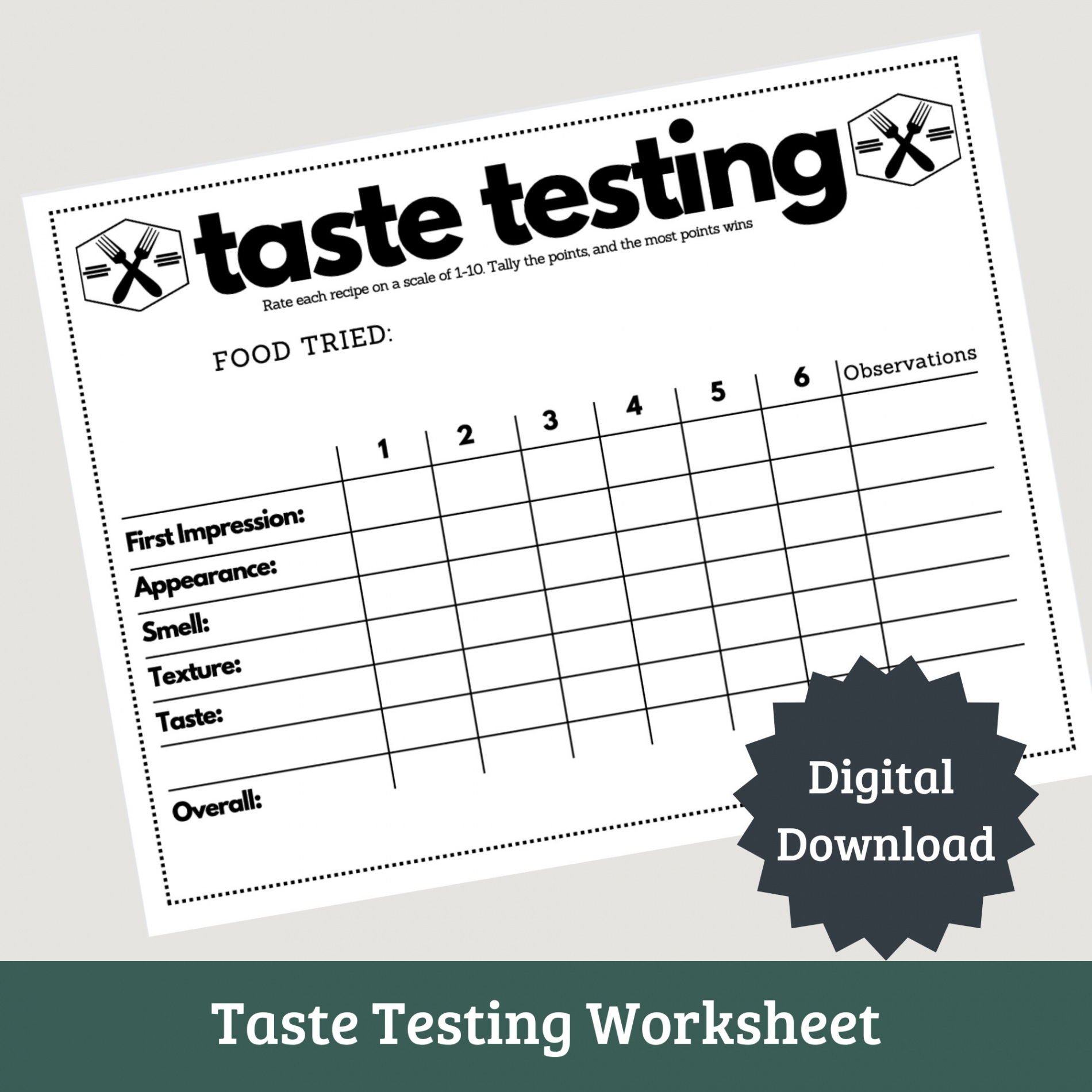 Taste Testing Printable for Cooking Competitions and Tasting