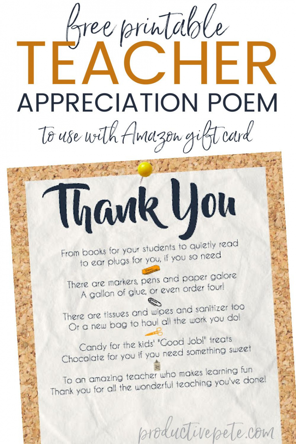 Teacher Appreciation Card Printable to use with a Gift Card