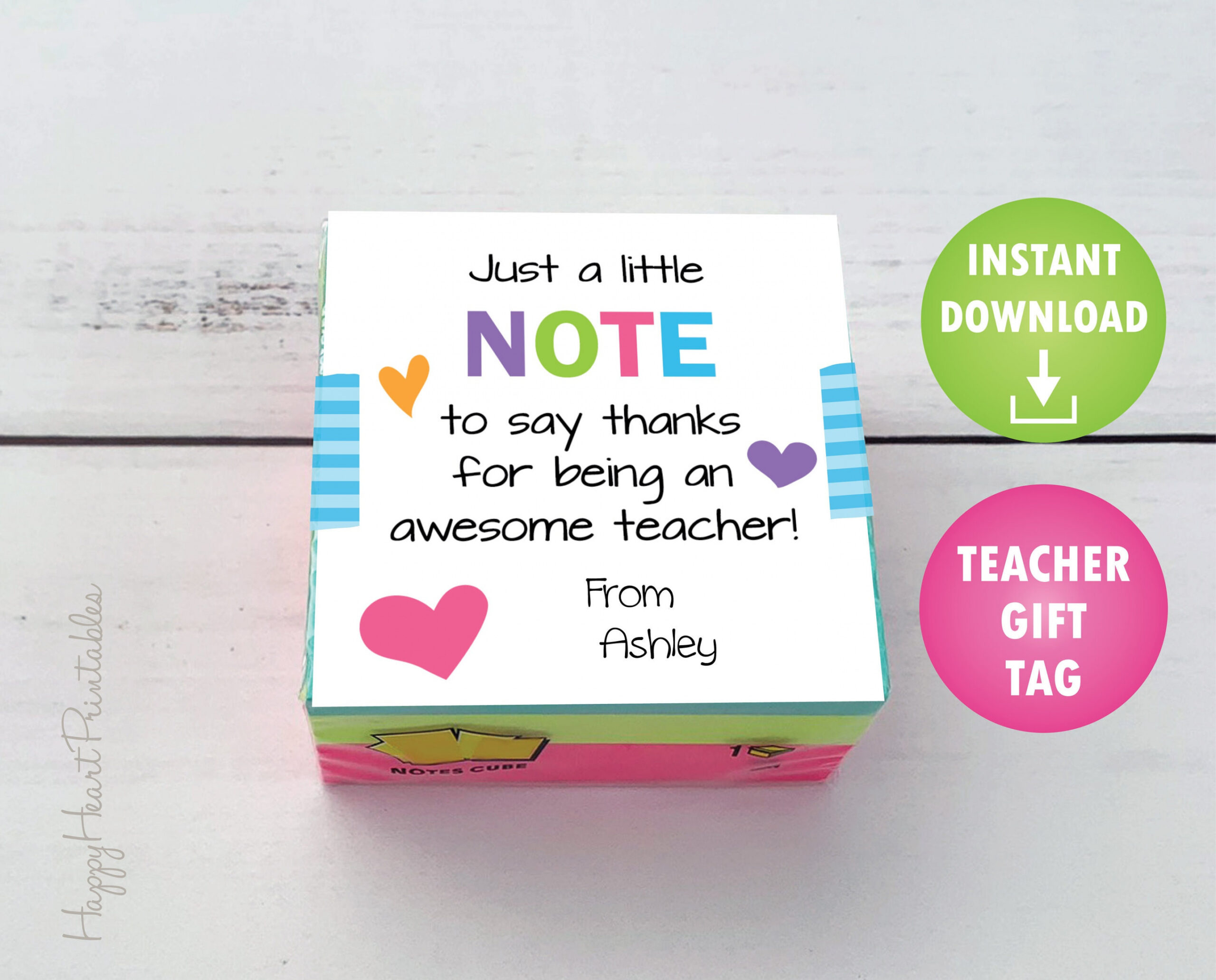 Teacher Appreciation Gift Tag Printable Sticky Note Tag - Etsy