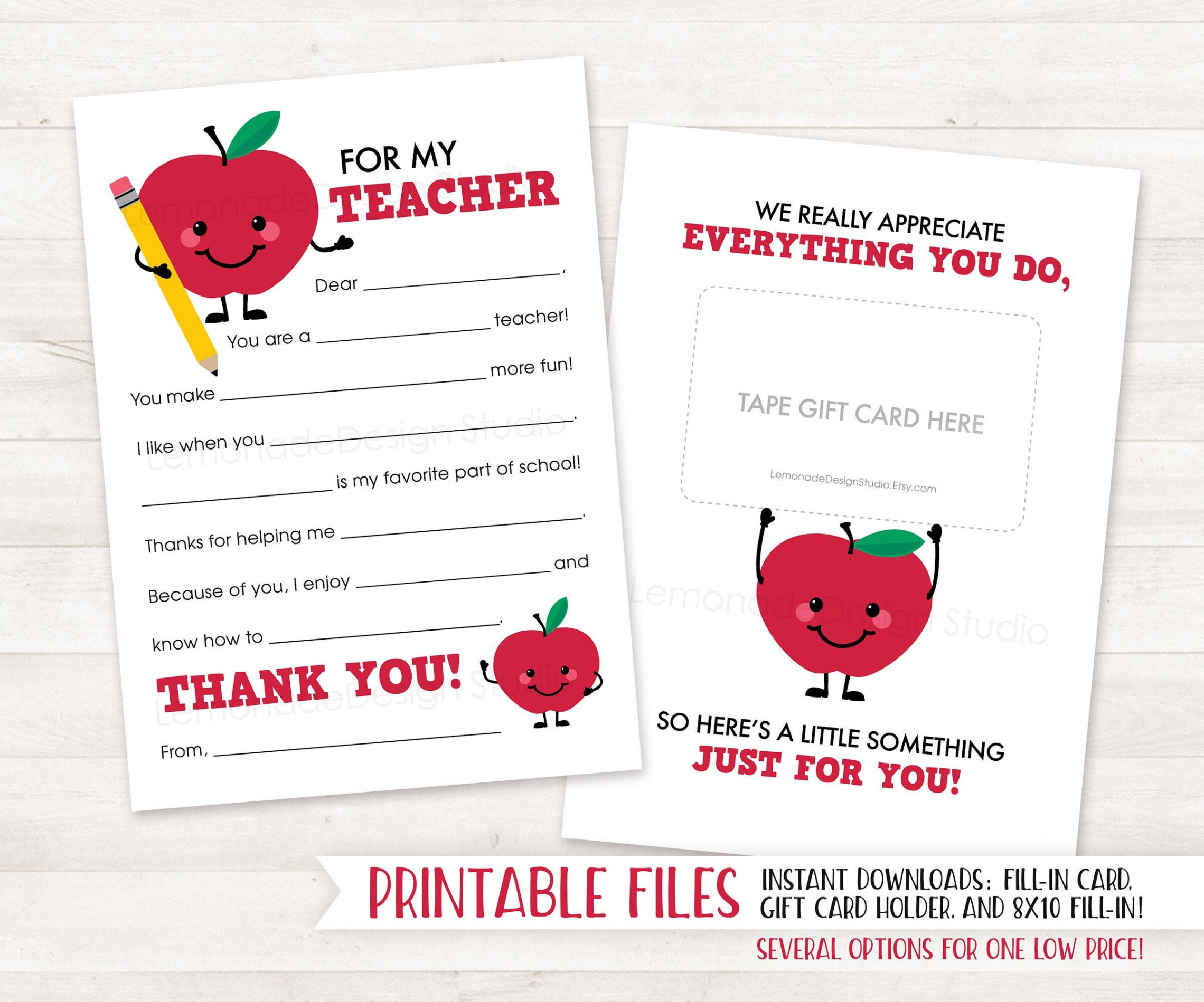 Teacher Appreciation PRINTABLE End of Year Teacher Gift Card