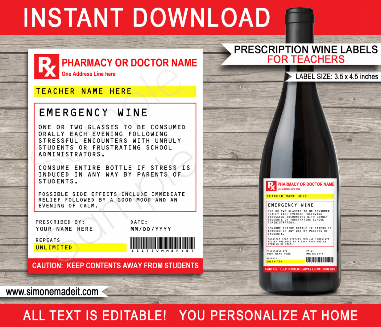 Teacher Prescription Wine Labels