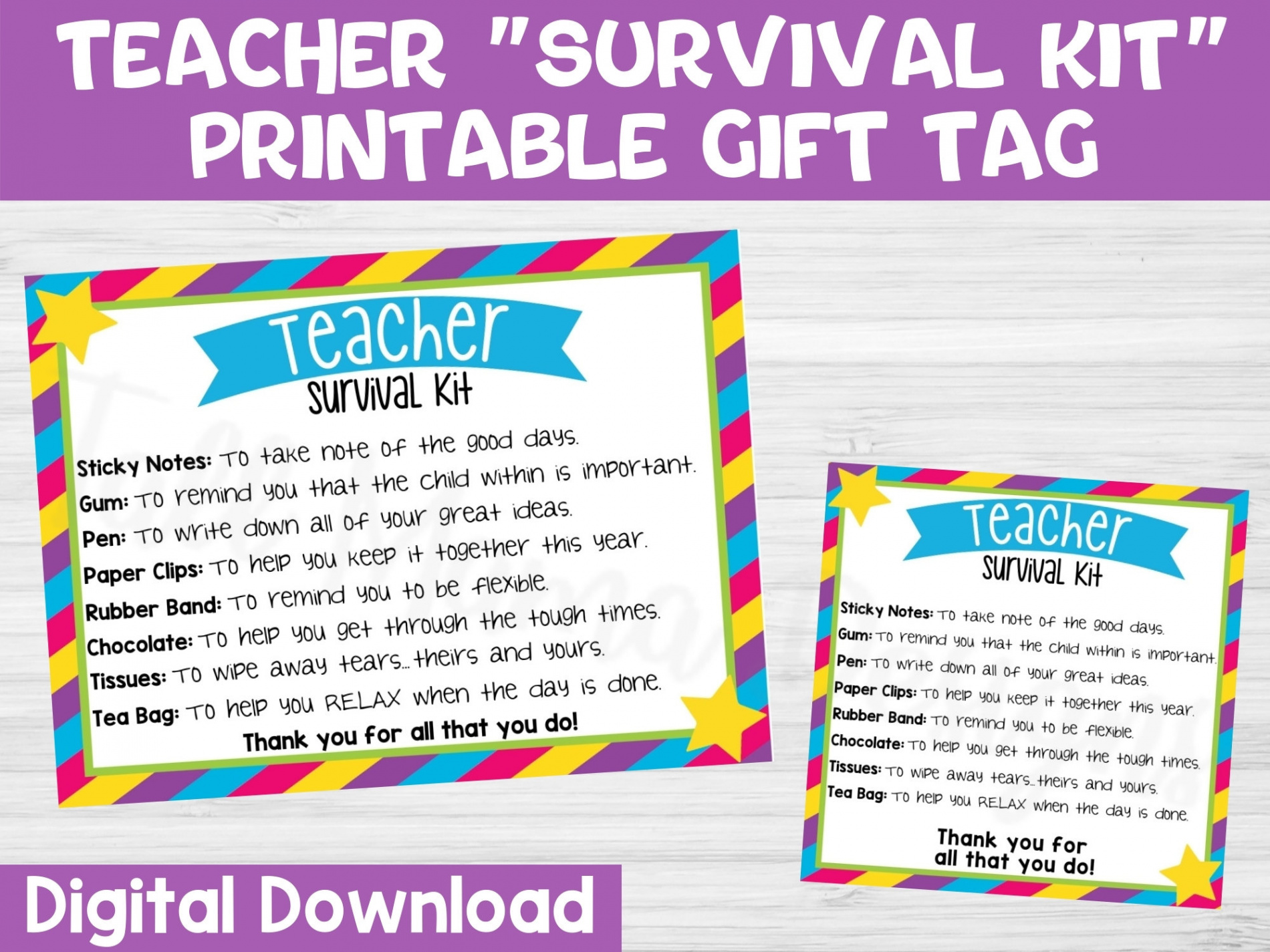 Teacher Survival Kit Printable Gift Tag First Day of School - Etsy