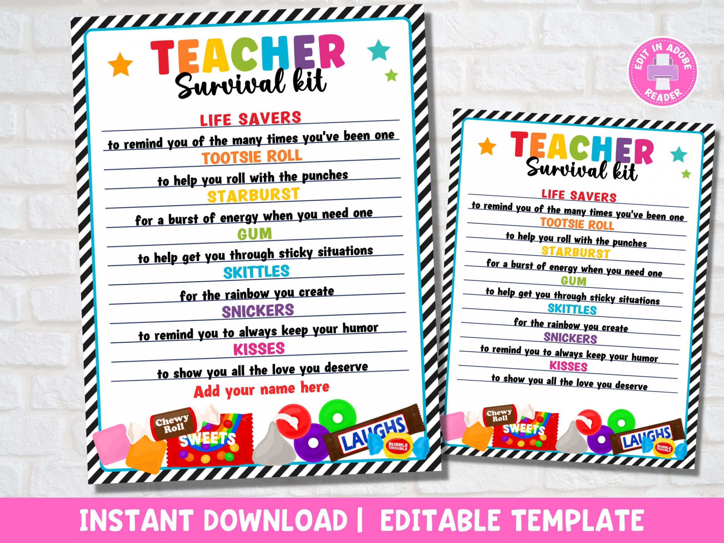 Teacher Survival Kit Printable Teacher Appreciation Gift Tag - Etsy