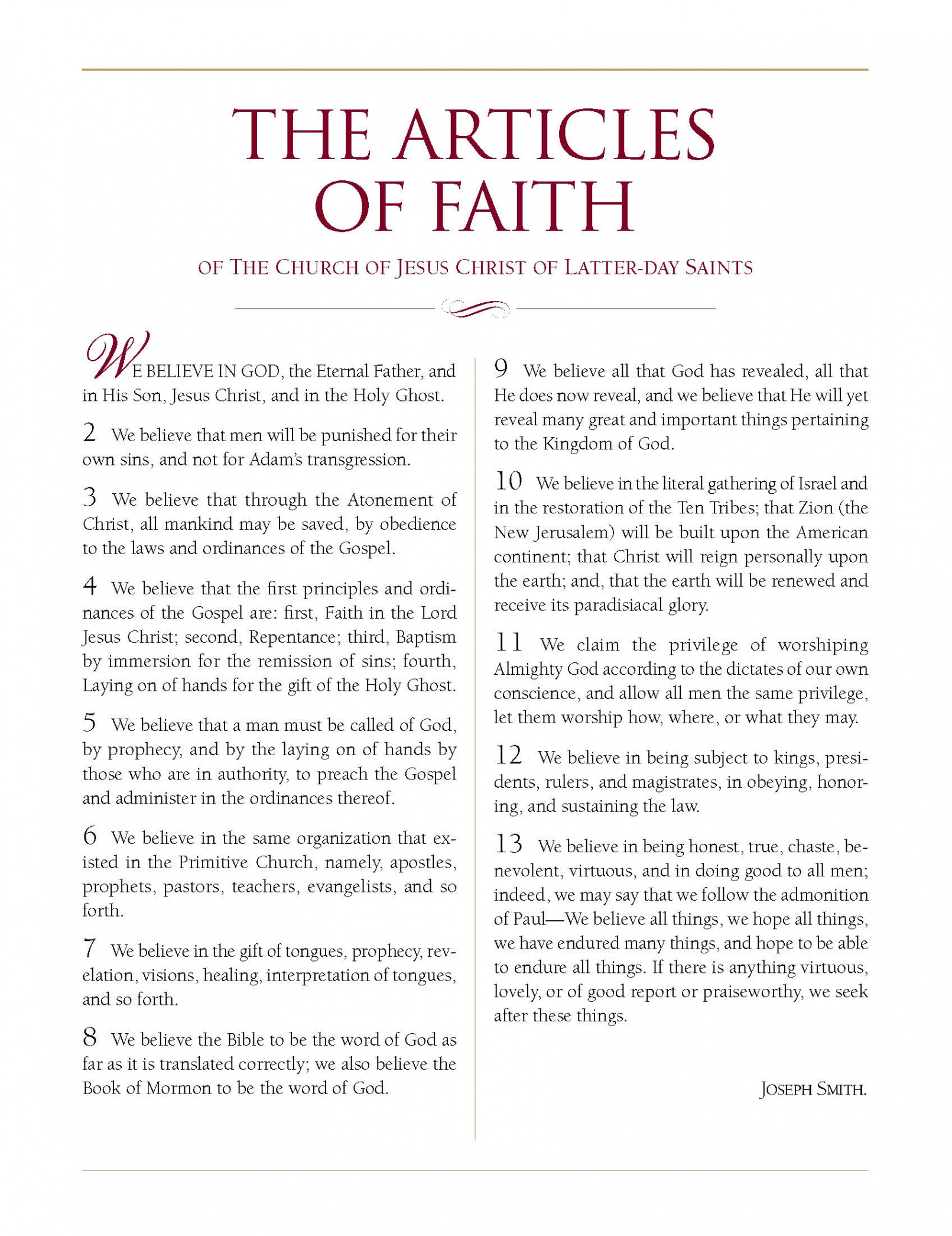 th Anniversary of LDS Articles of Faith  LDS: Resources