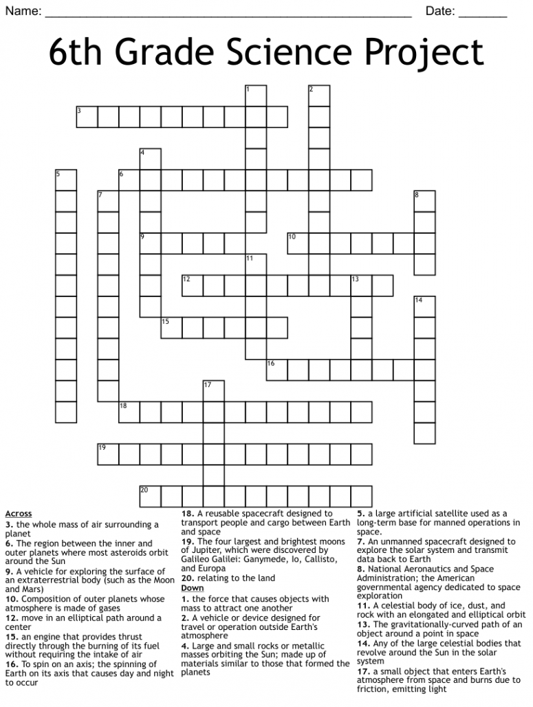 th Grade Science Project Crossword - WordMint