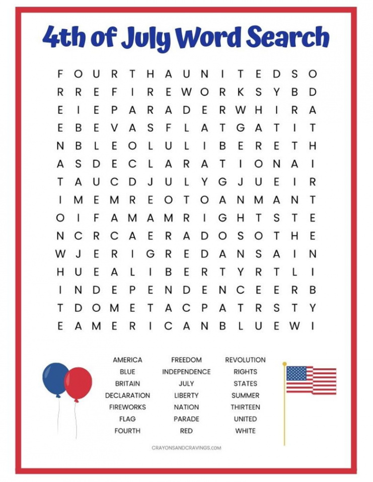 th of July Word Search Free Printable  AllFreePaperCrafts