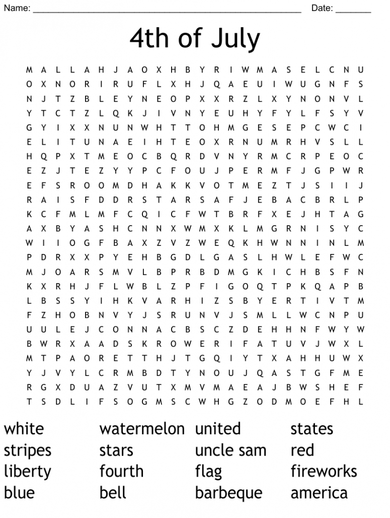 th of July Word Search - WordMint