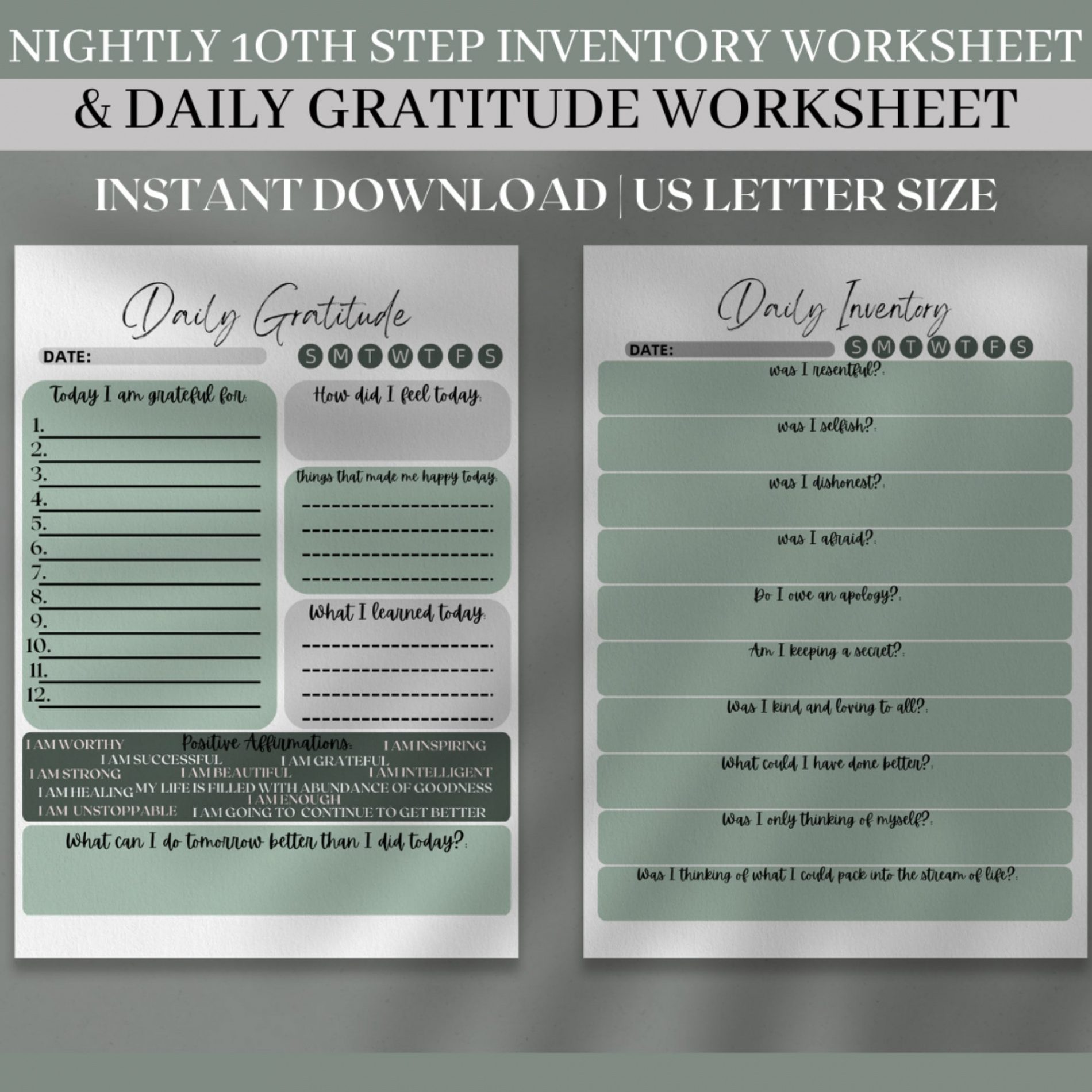 th Step Nightly Inventory Worksheet Daily Gratitude - Etsy