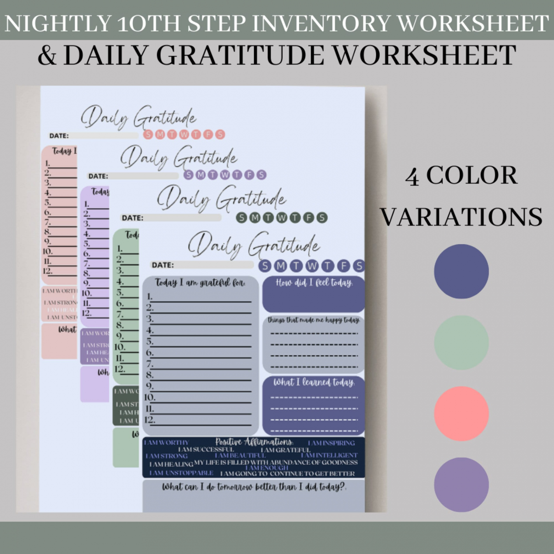 th Step Nightly Inventory Worksheet Daily Gratitude - Etsy