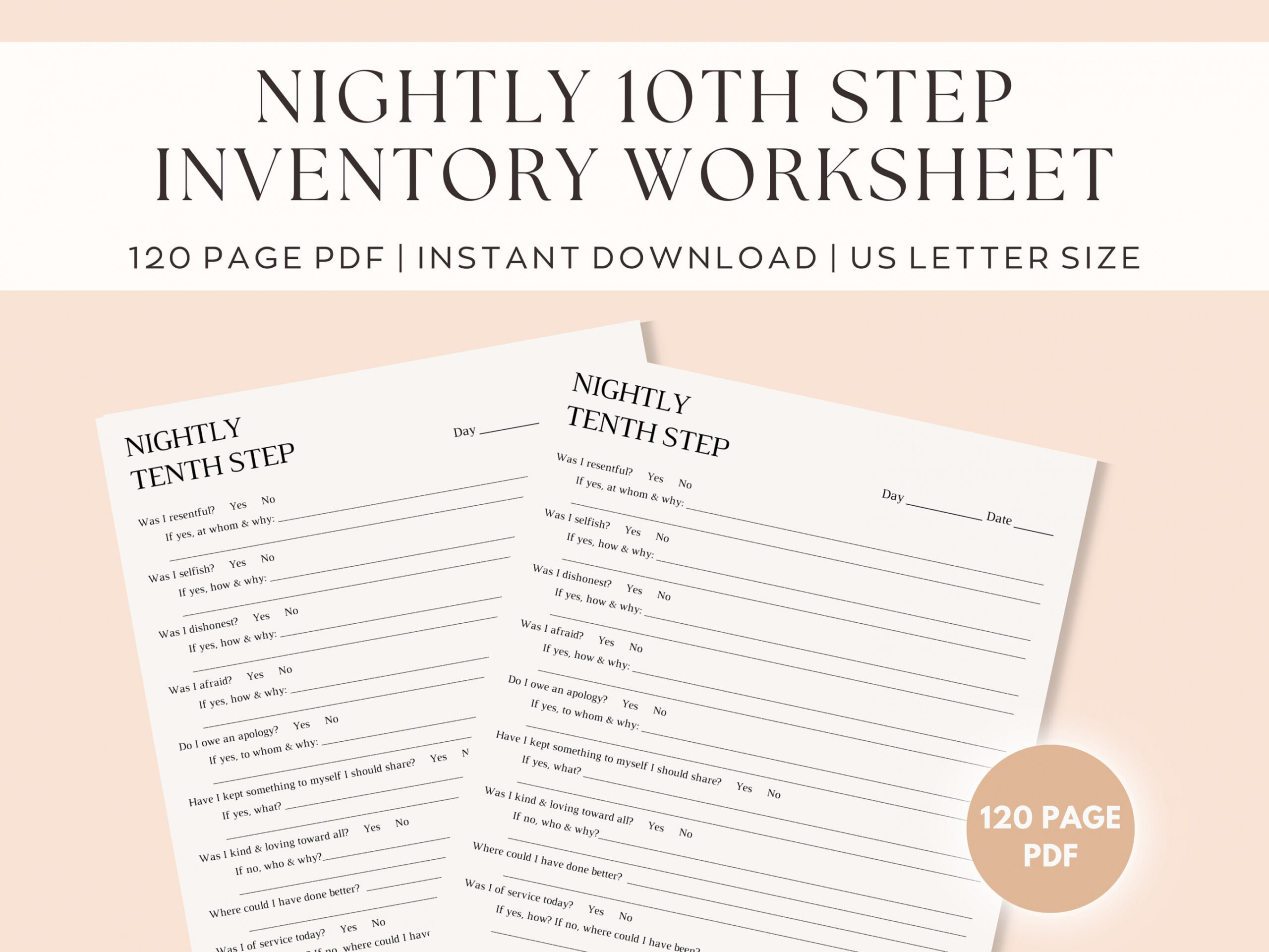 TH STEP NIGHTLY Inventory Worksheet, Sobriety Worksheet, Sobriety  Inventory Sheet Tracker, Sobriety Habit Tracker, Recovery Habit Tracker