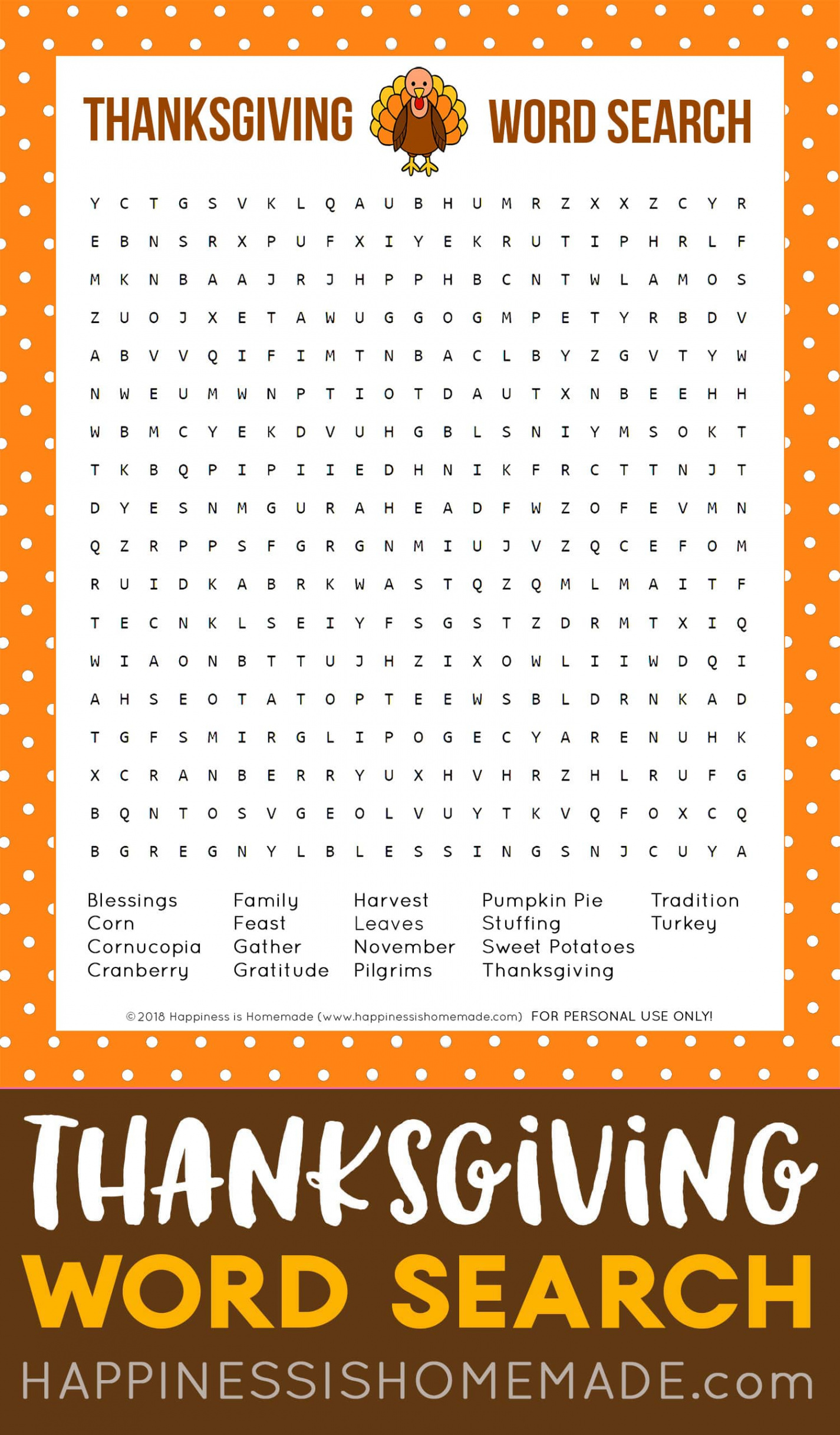 Thanksgiving Word Search Printable - Happiness is Homemade